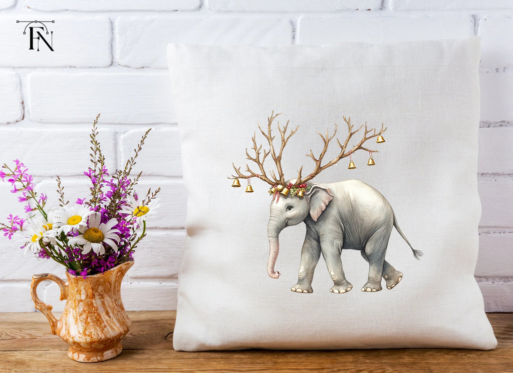 Christmas Elephant with Antlers Clipart Bundle