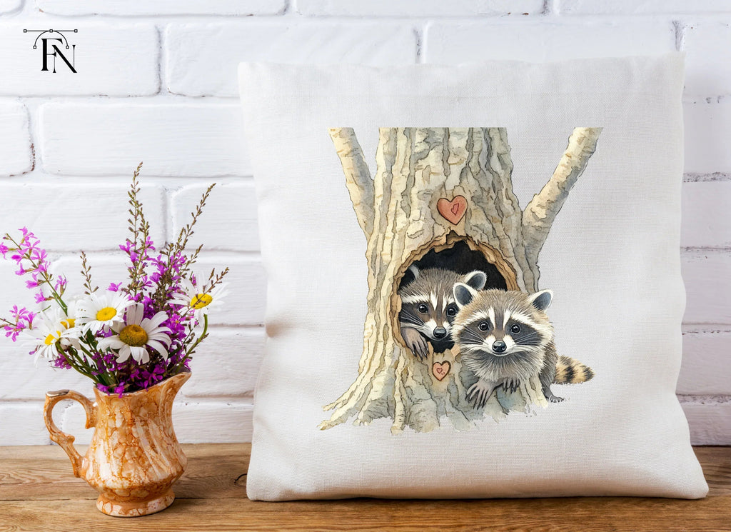 Raccoon Couple in Tree Hole Clipart Bundle