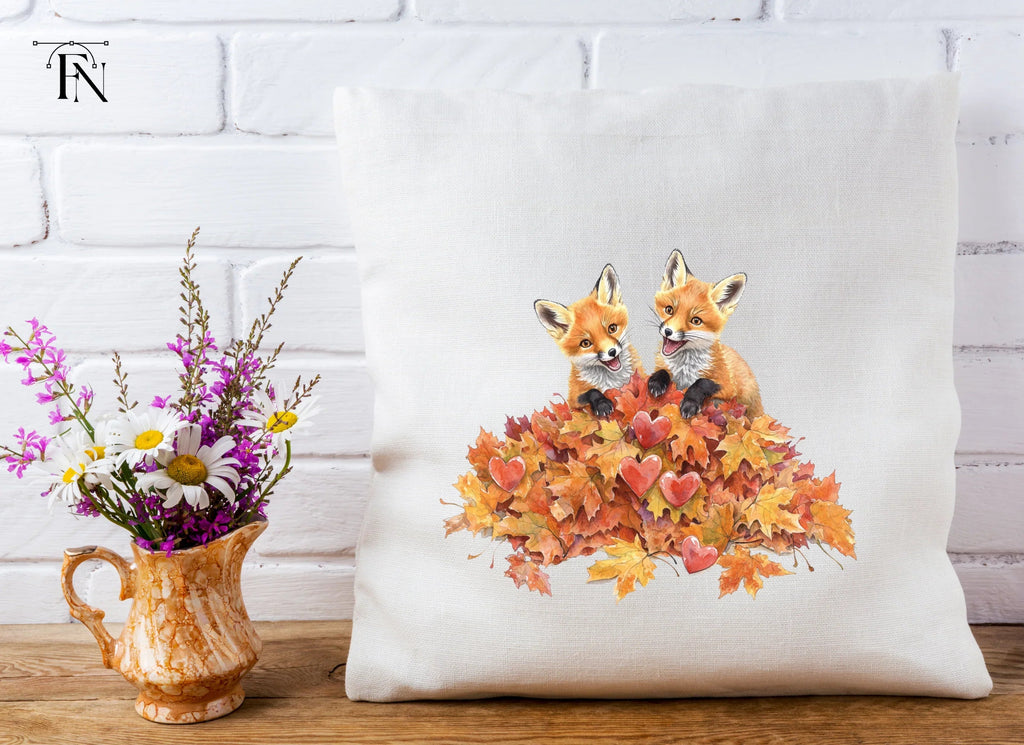 Cute Fox Cubs in Autumn Leaves Clipart Bundle