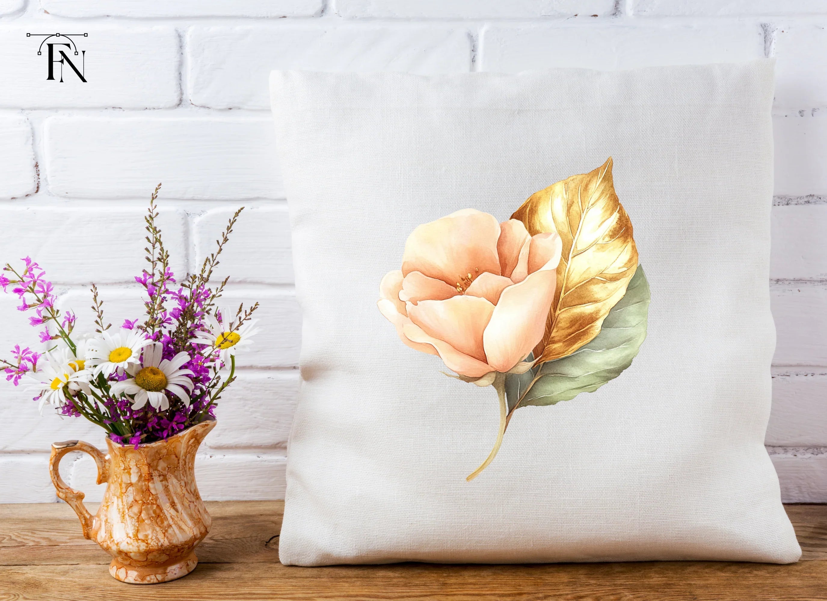 Golden Leaves and Pink Flowers Clipart Bundle
