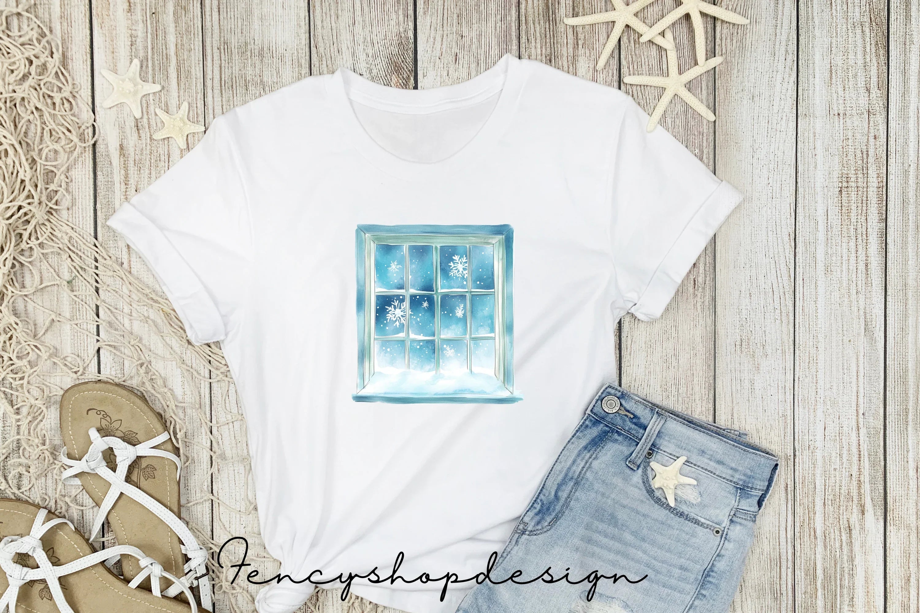 Snowy Window Winter Couple Clipart Bundle