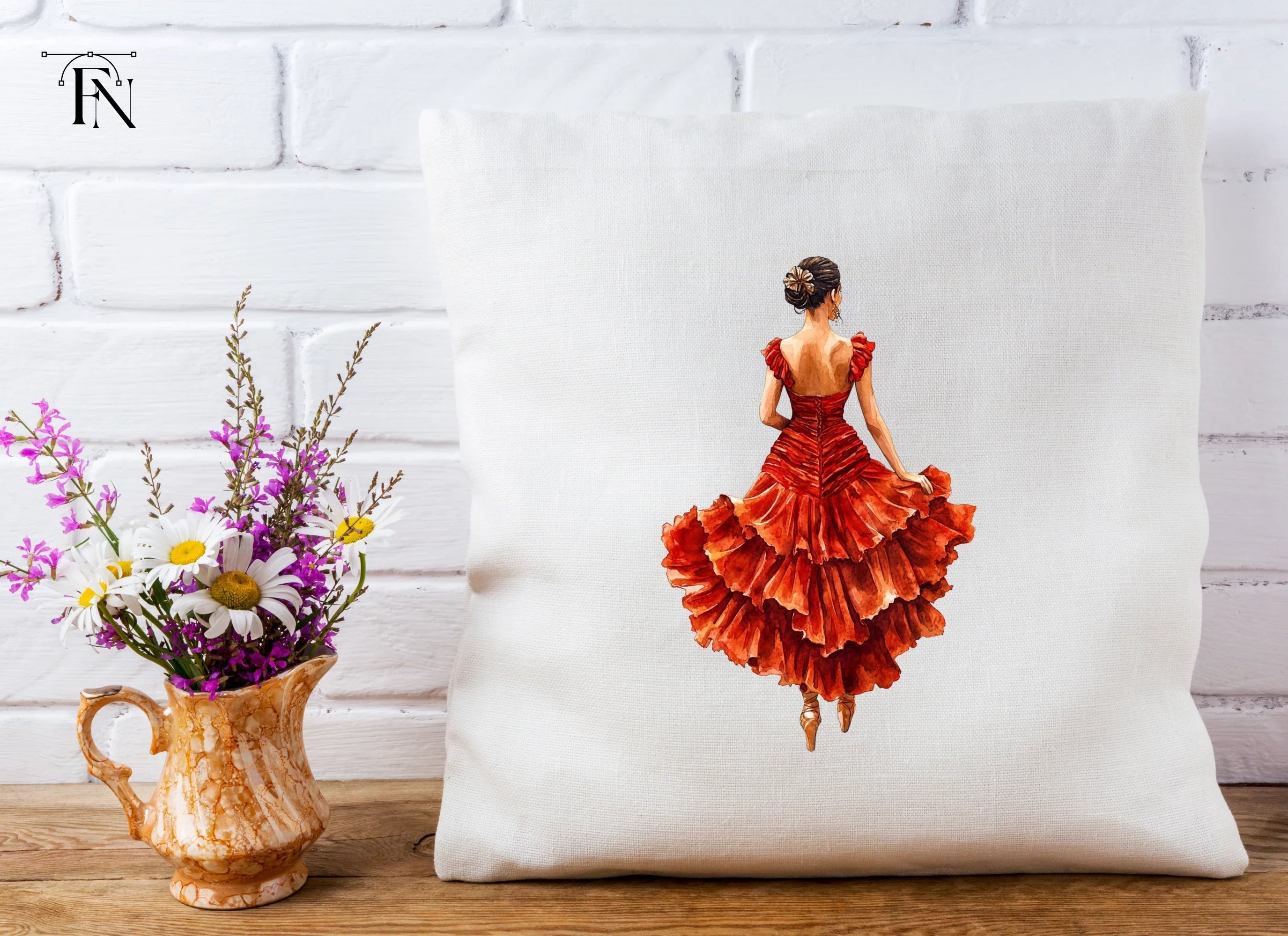 Flamenco Dancer in Red Ruffled Dress Clipart Bundle