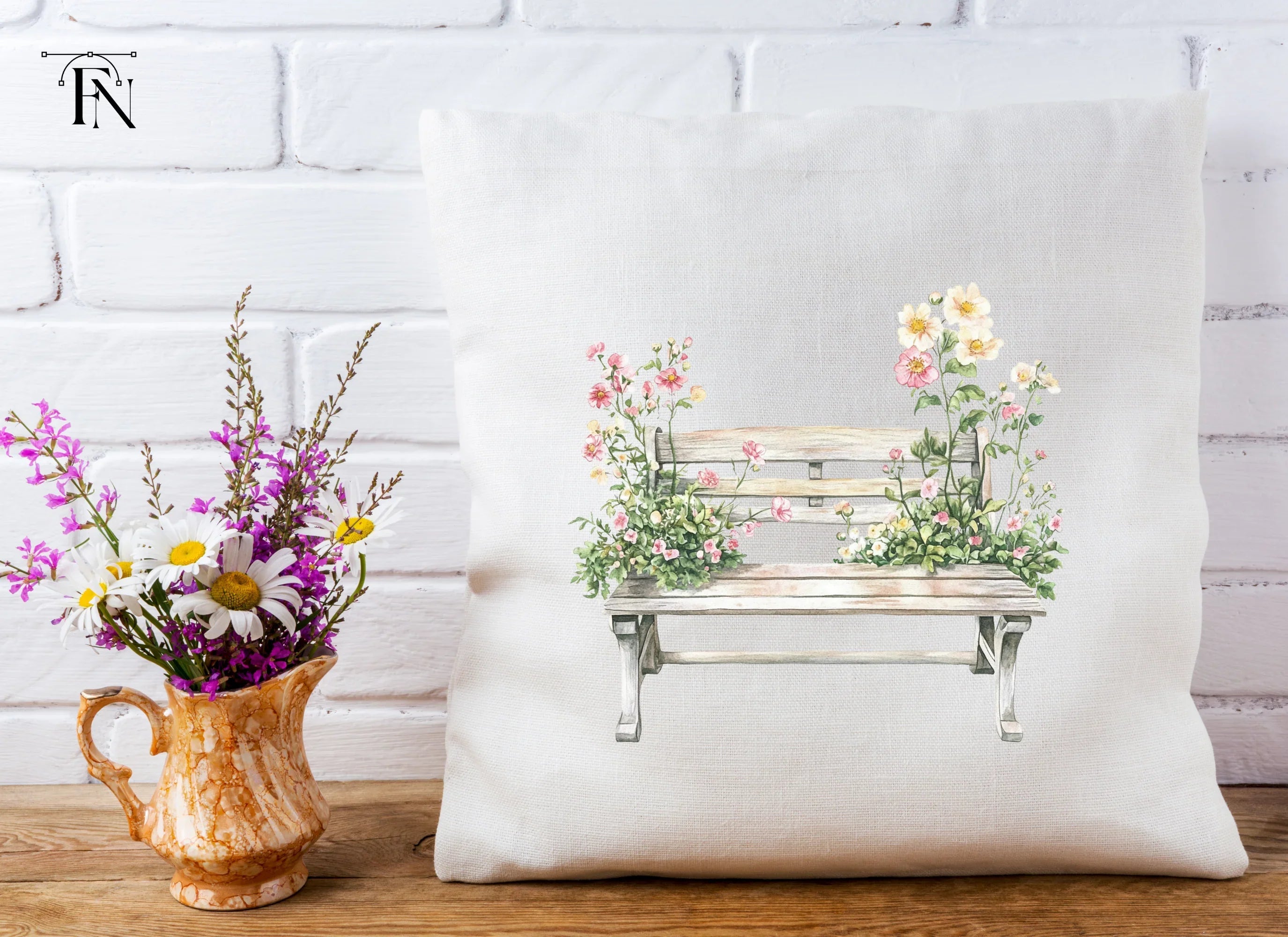 Bench with Pink Flowers Clipart Bundle