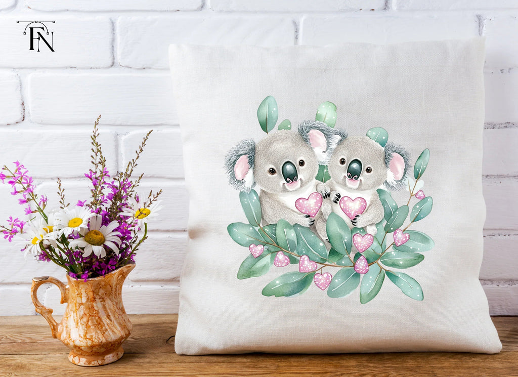 Cute Koala Couple with Pink Hearts Clipart Bundle
