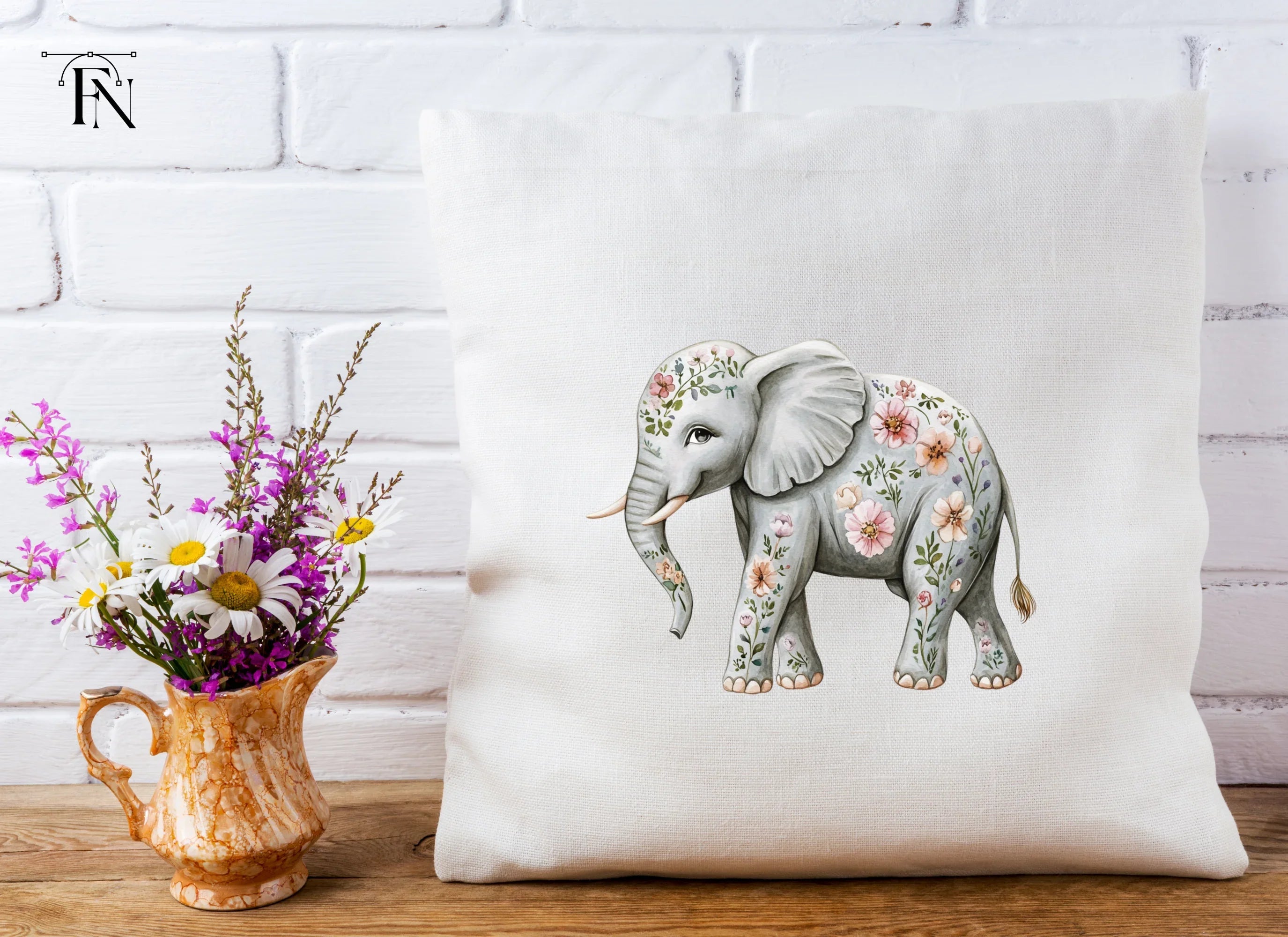 Floral Elephant Clipart Bundle