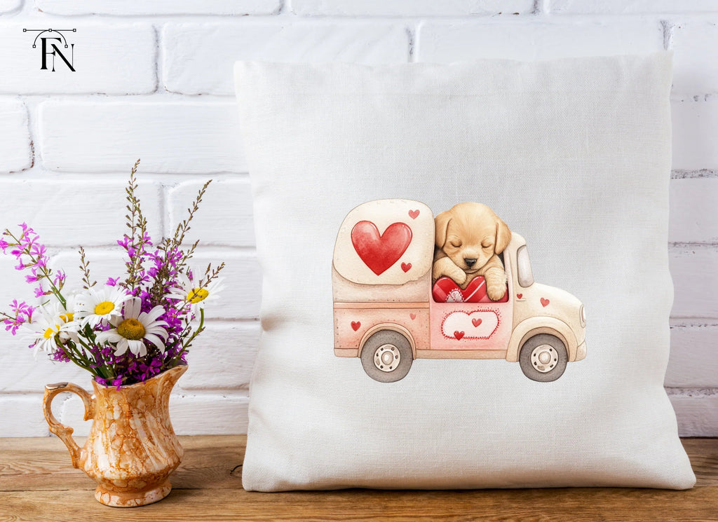 Sleeping Puppies in Love Trucks Clipart Bundle