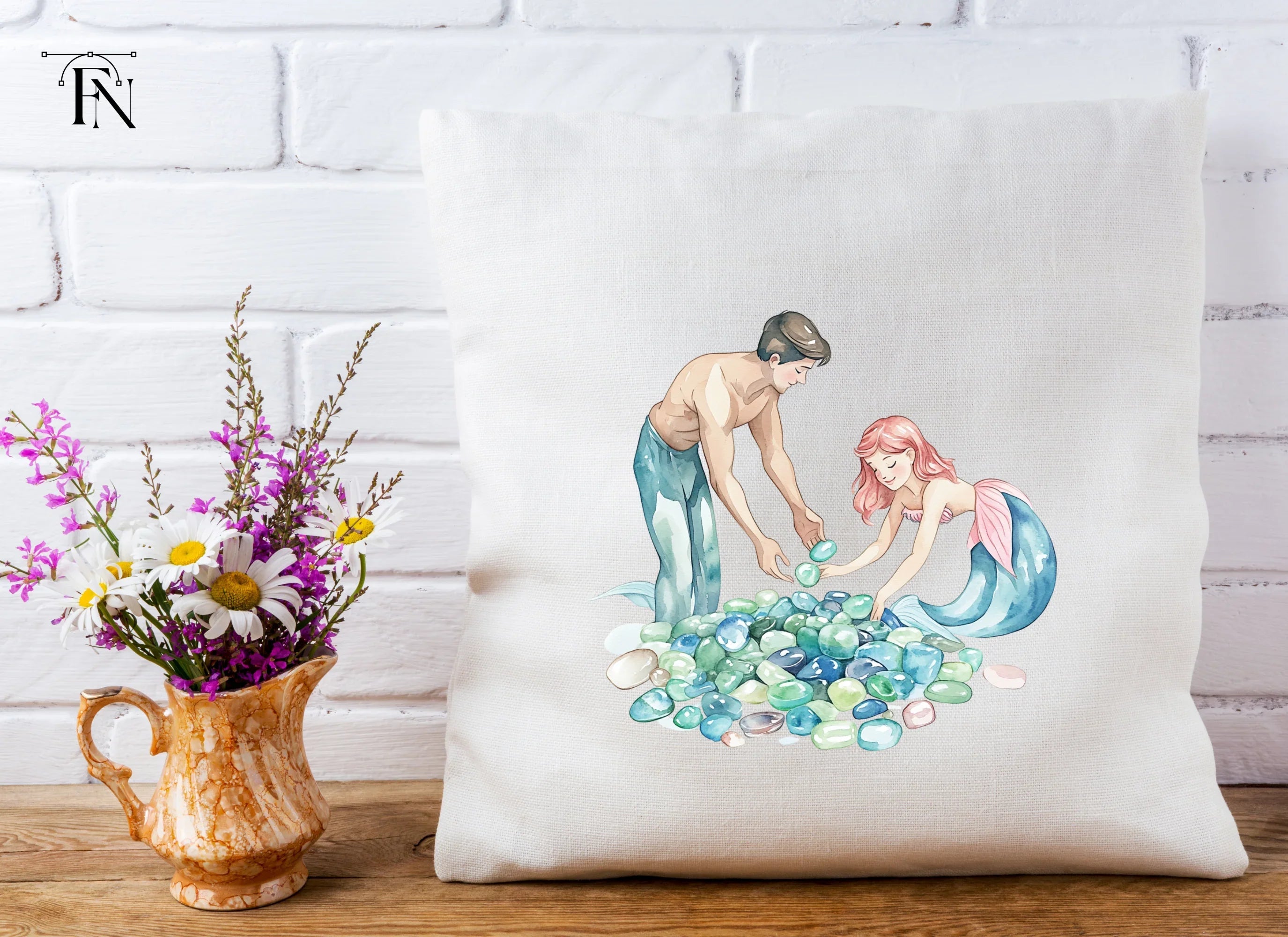 Mermaid and Merman Collecting Gems Clipart Bundle