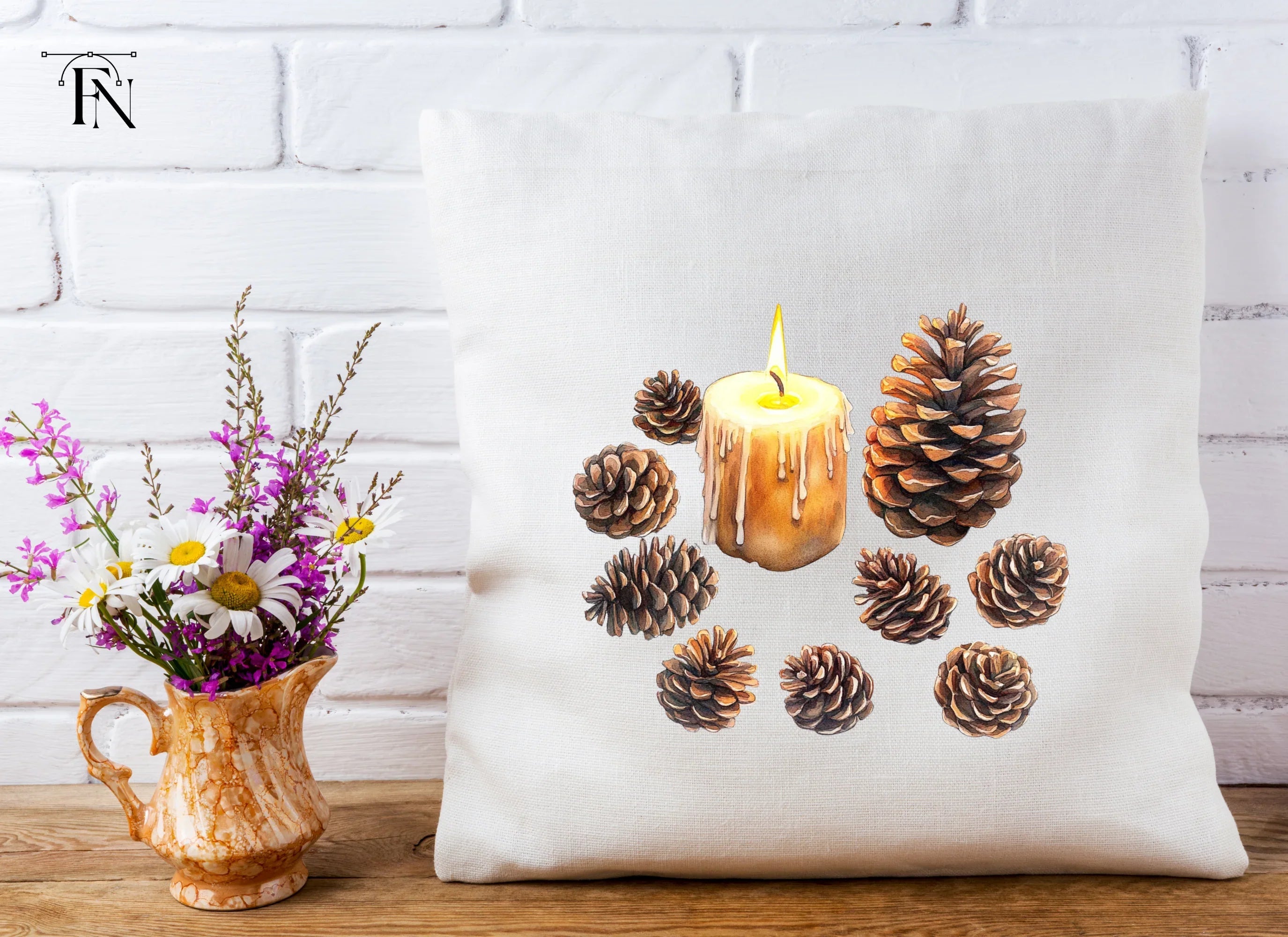 Christmas Candles and Pinecones Clipart Bundle