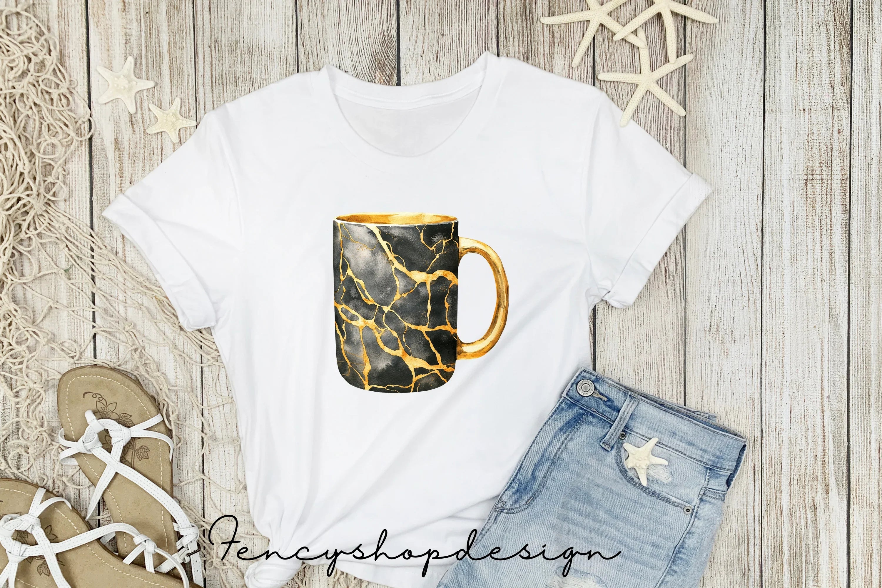 Elegant Black Gold Kintsugi Clipart Bundle
