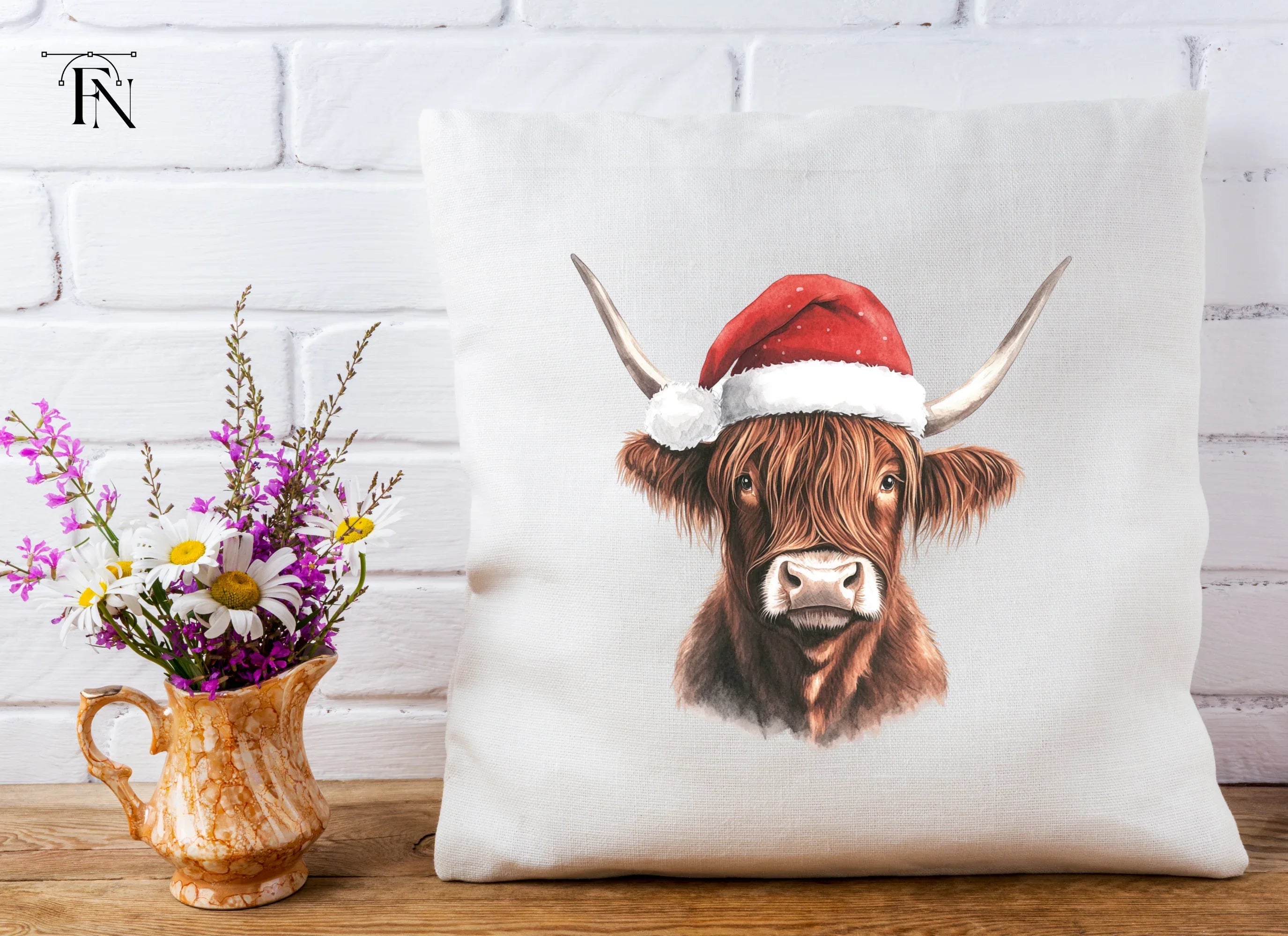 Highland Cow Christmas Santa Hats Clipart Bundle