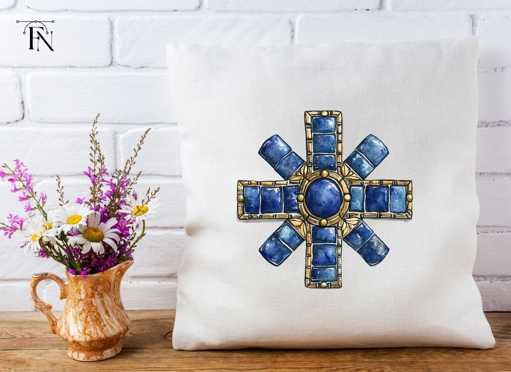 Byzantine Cross Blue Gemstones Clipart Bundle