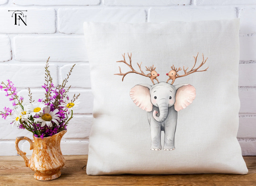 Cute Elephant with Reindeer Antlers Clipart Bundle