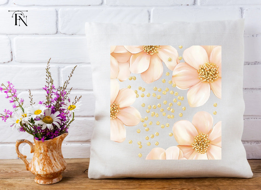Blush Flowers Gold Glitter Clipart Bundle