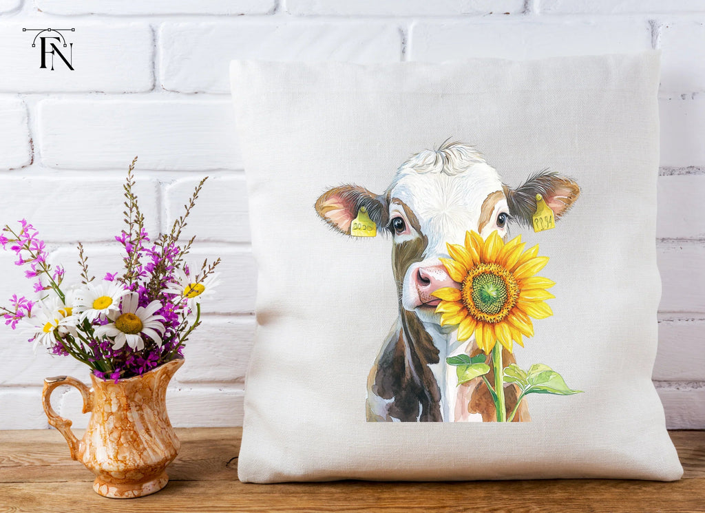 Cute Cow with Sunflower Clipart Bundle