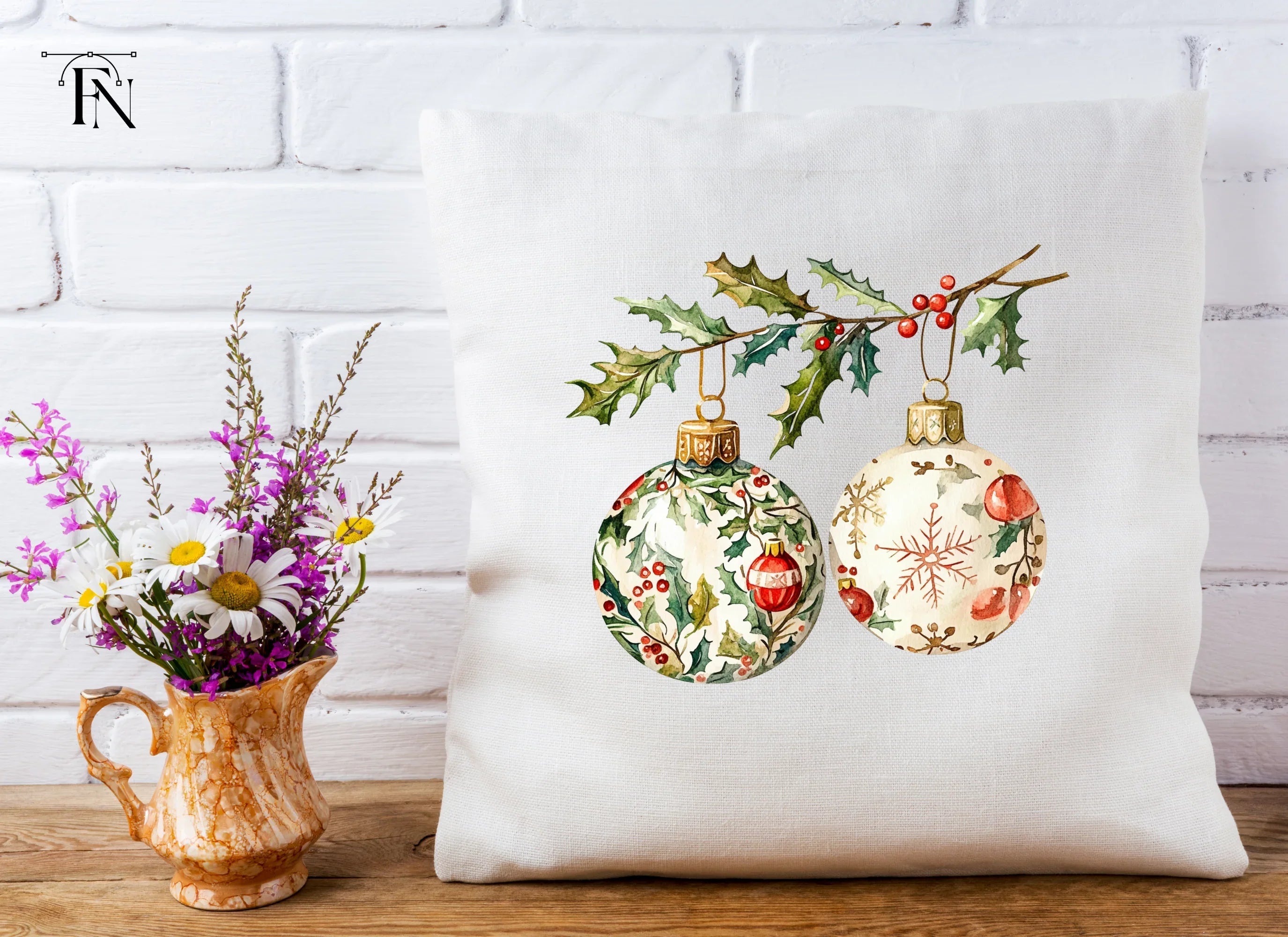 Holly Branch Christmas Ornaments Clipart Bundle