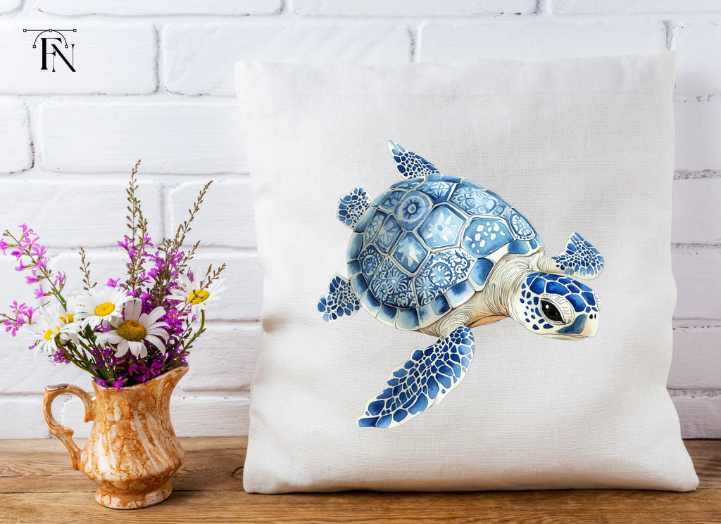 Blue White Chinoiserie Sea Turtles Clipart Bundle