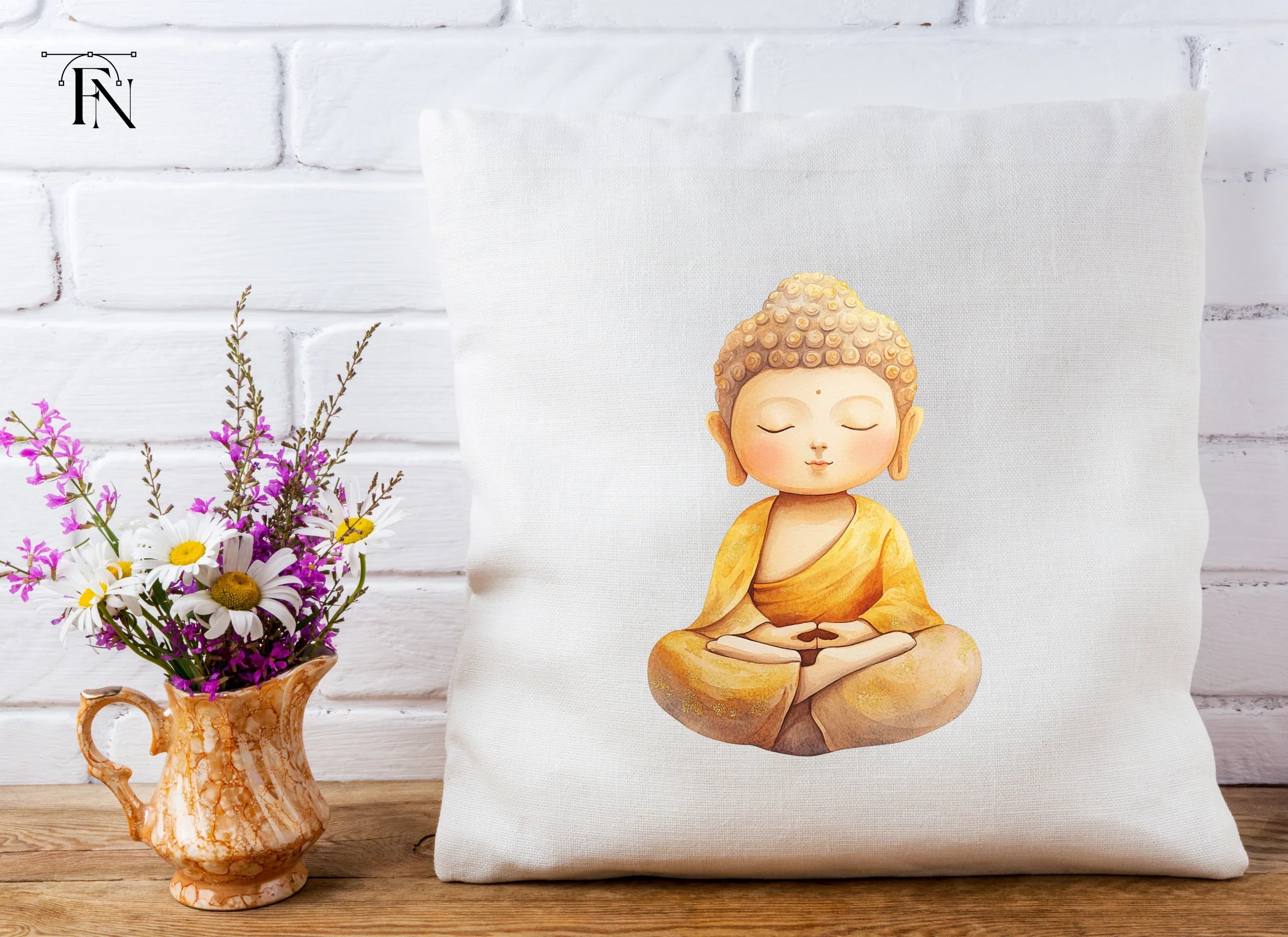 Cute Cartoon Buddha Meditating Clipart Bundle