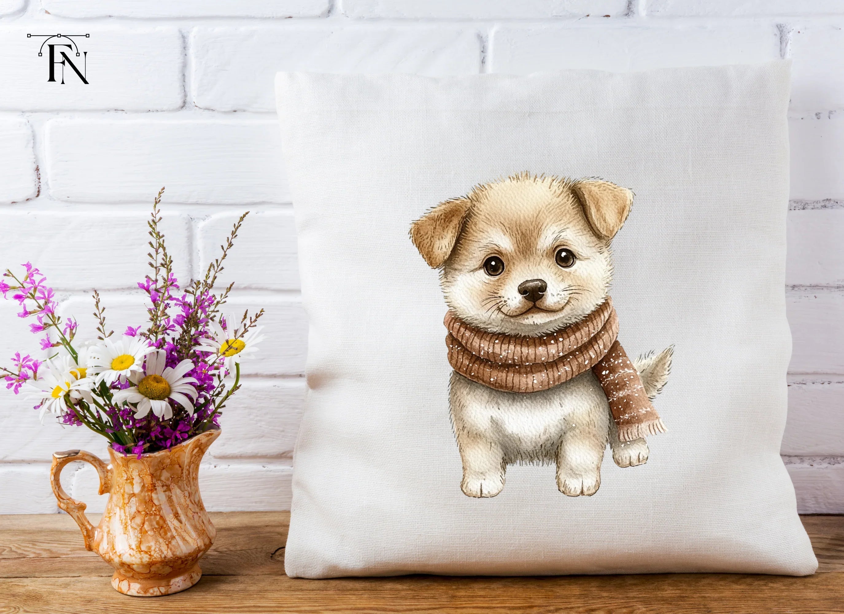 Cute Puppy in Scarf Winter Clipart Bundle