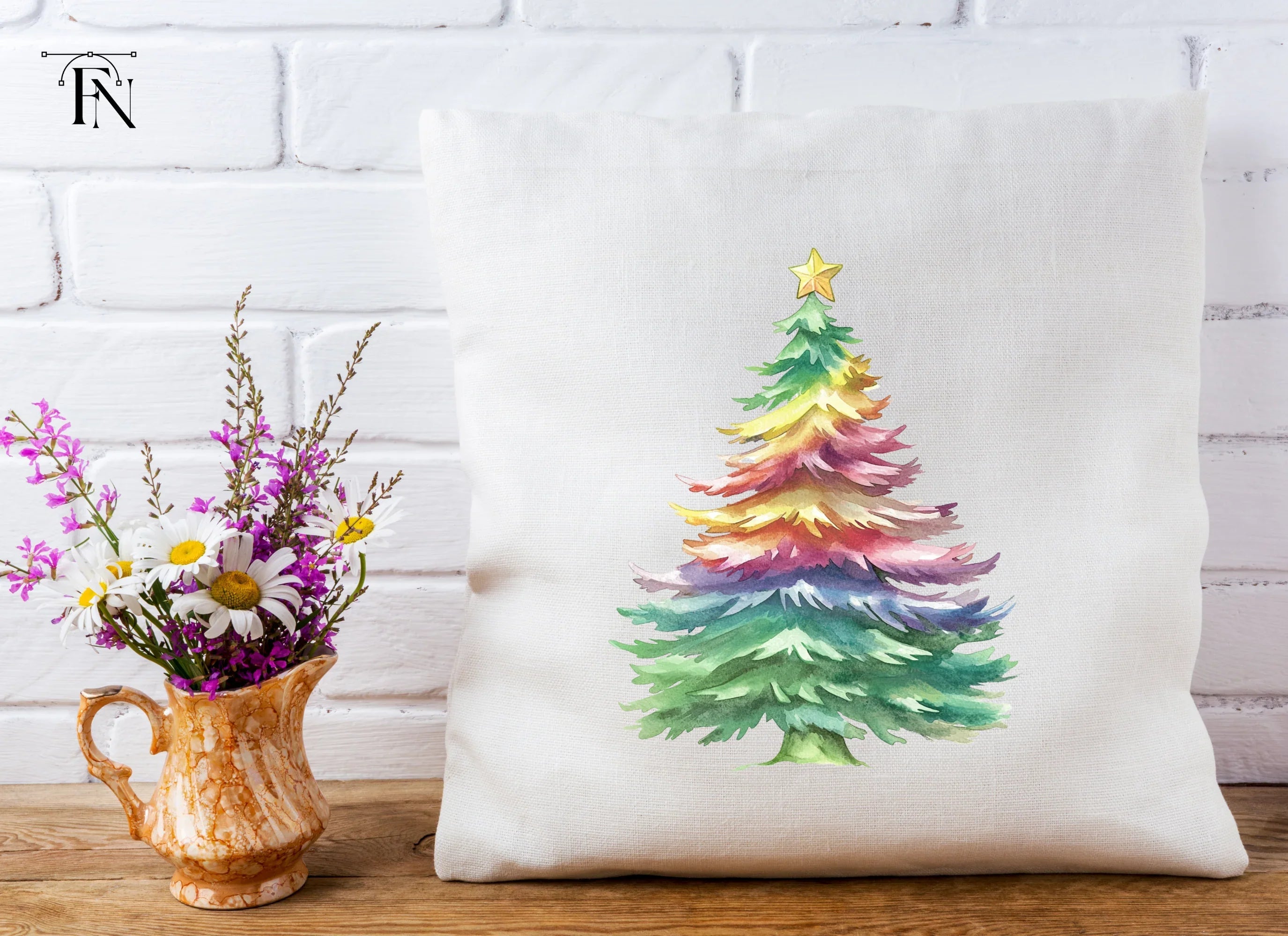Rainbow Christmas Trees Clipart Bundle