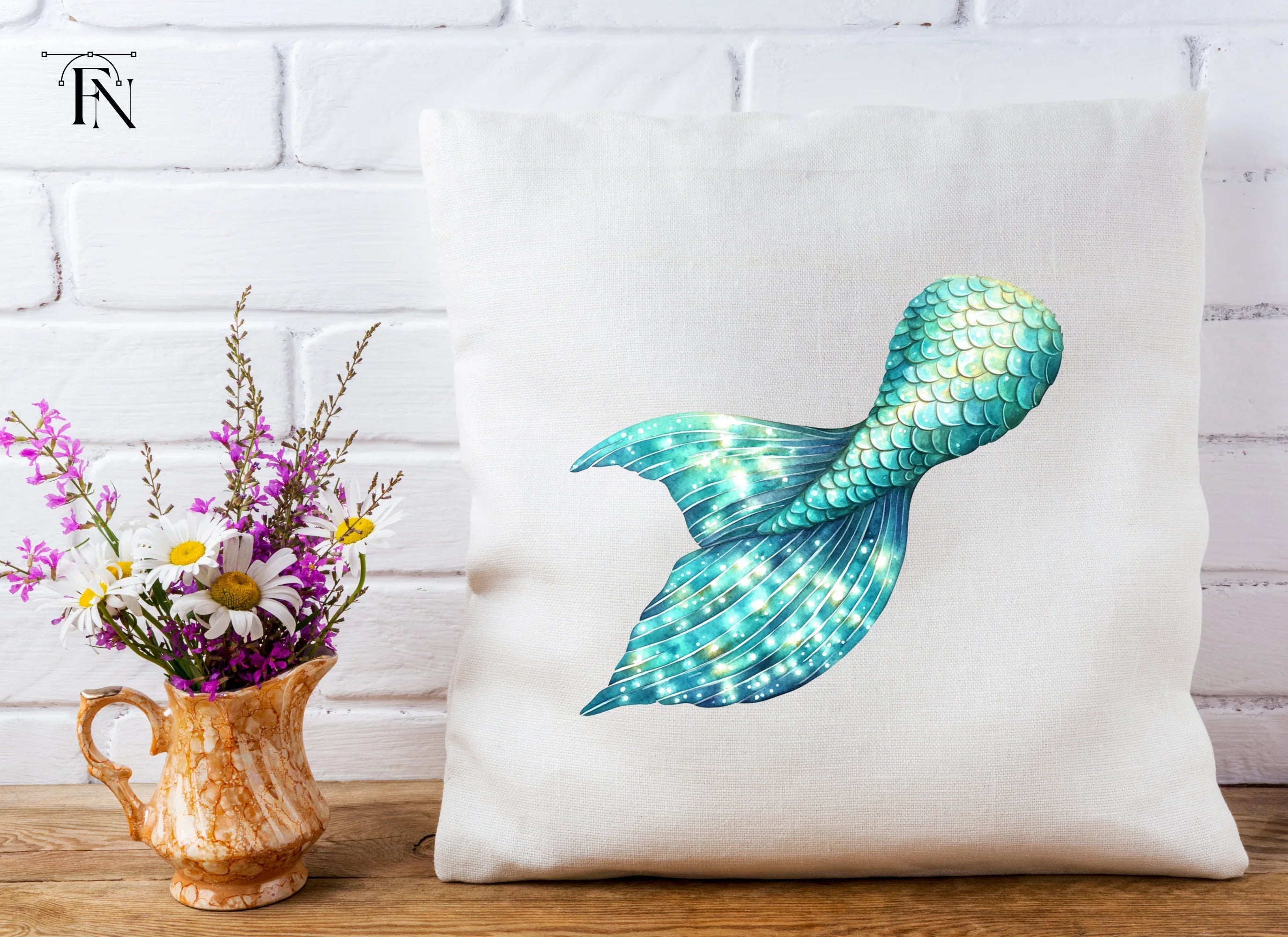 Glittering Blue Mermaid Tail Clipart Bundle