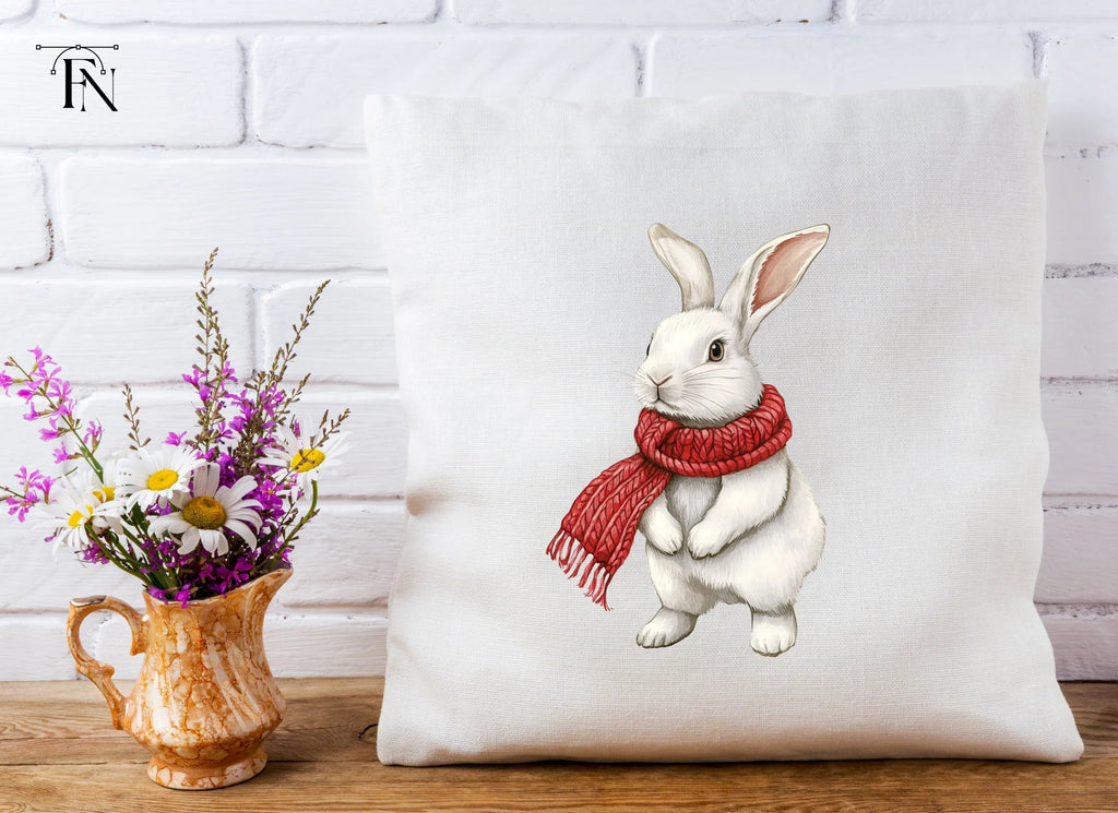 White Bunnies with Red Scarves Clipart Bundle