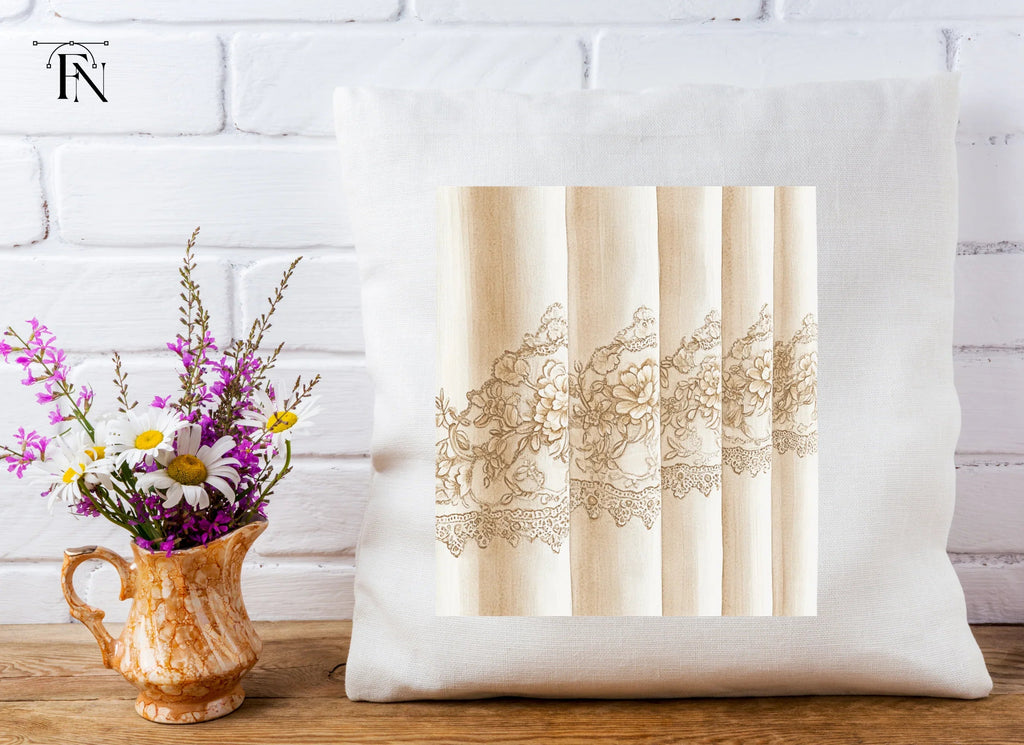 Floral Embroidered Curtain Clipart Bundle