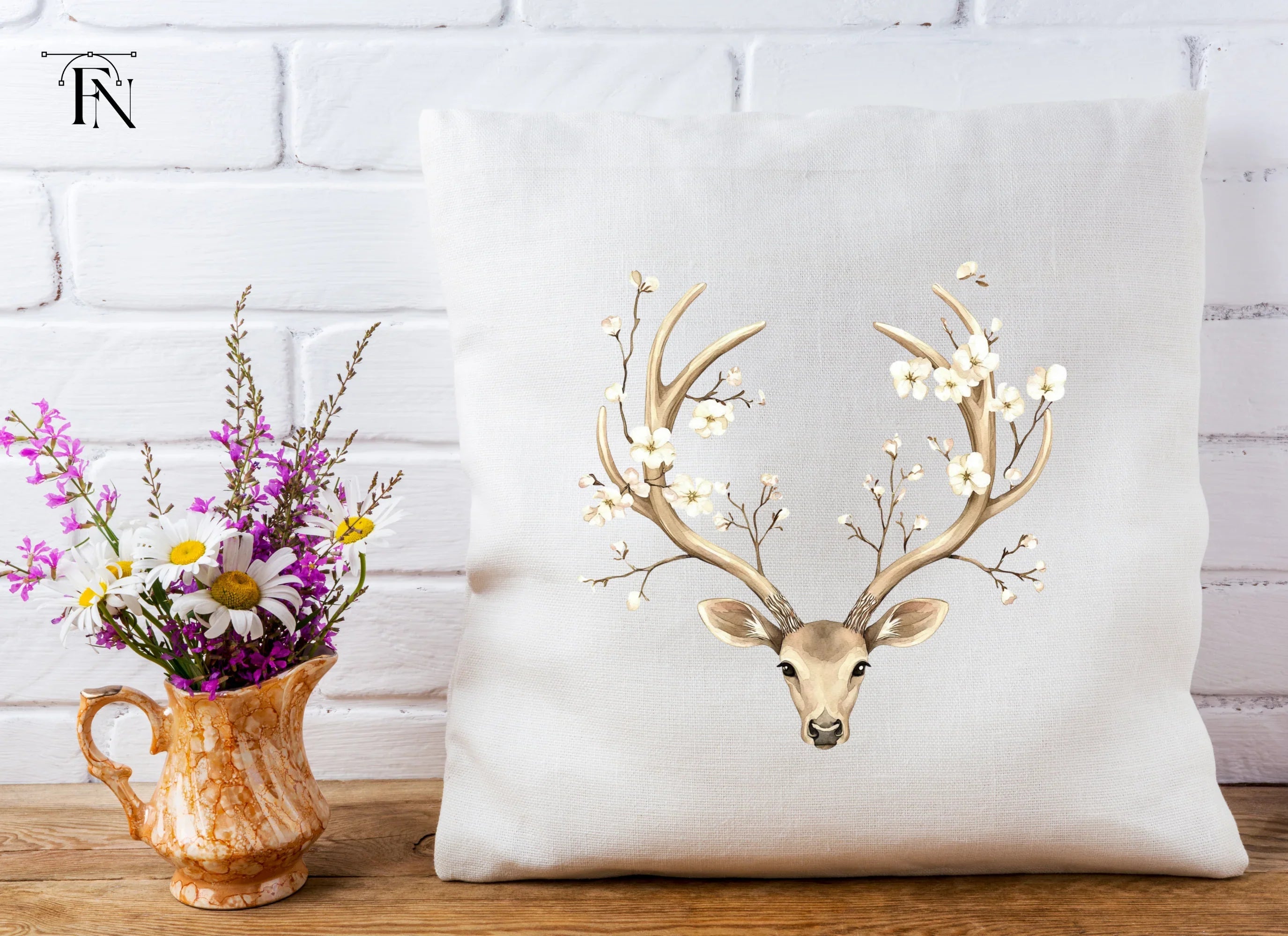 Deer Antlers with Flowers Clipart Bundle