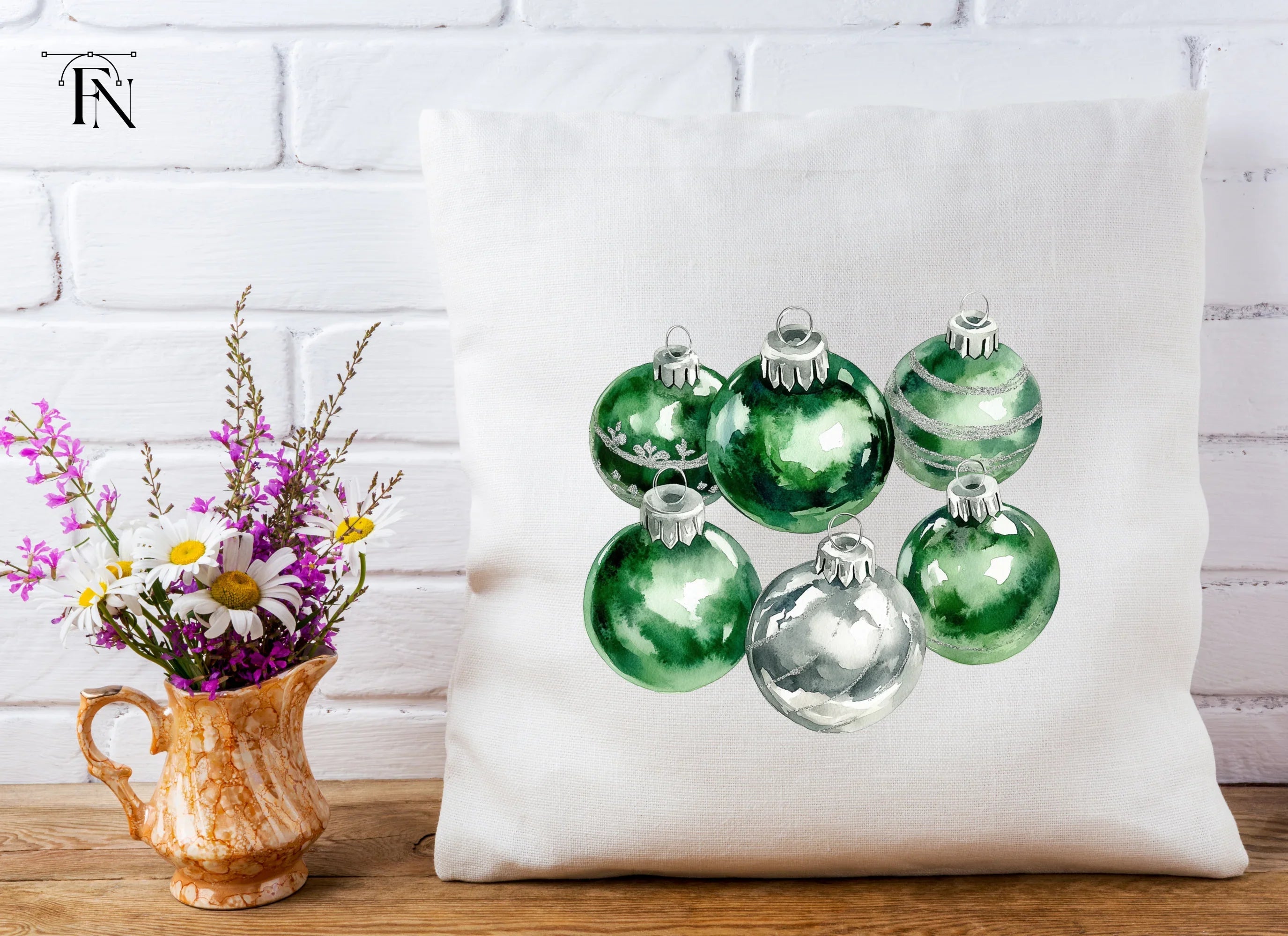 Green and Silver Christmas Baubles Clipart Bundle