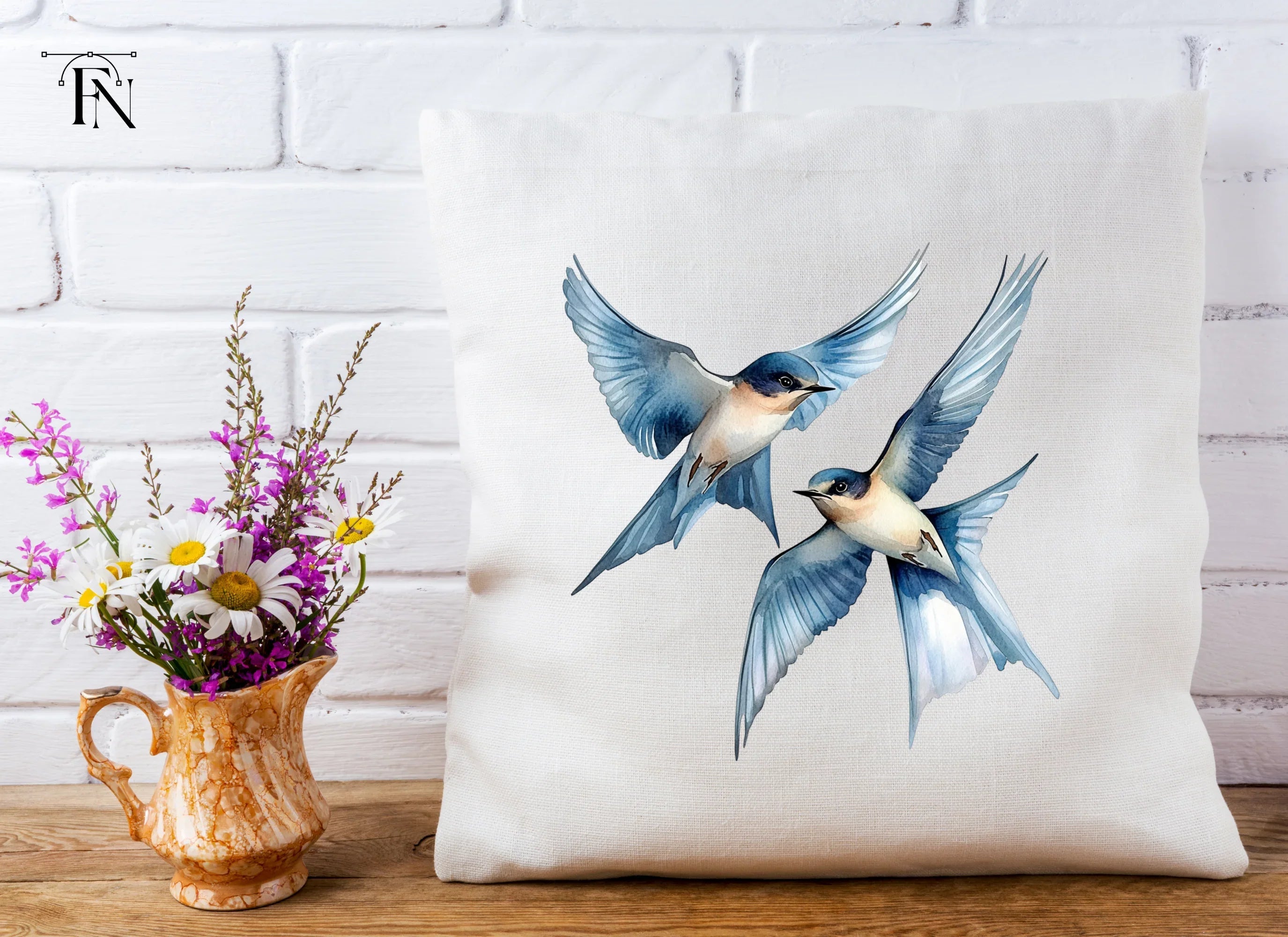 Graceful Blue Swallows Clipart Bundle