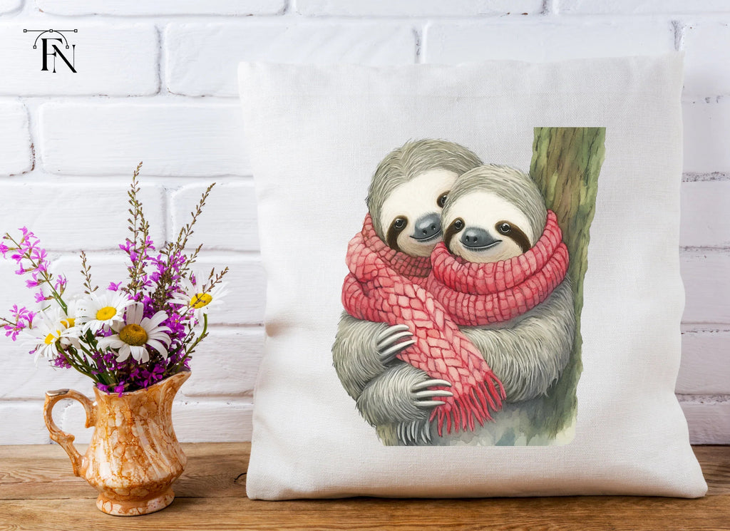 Cute Sloth Couple in Winter Scarves Clipart Bundle