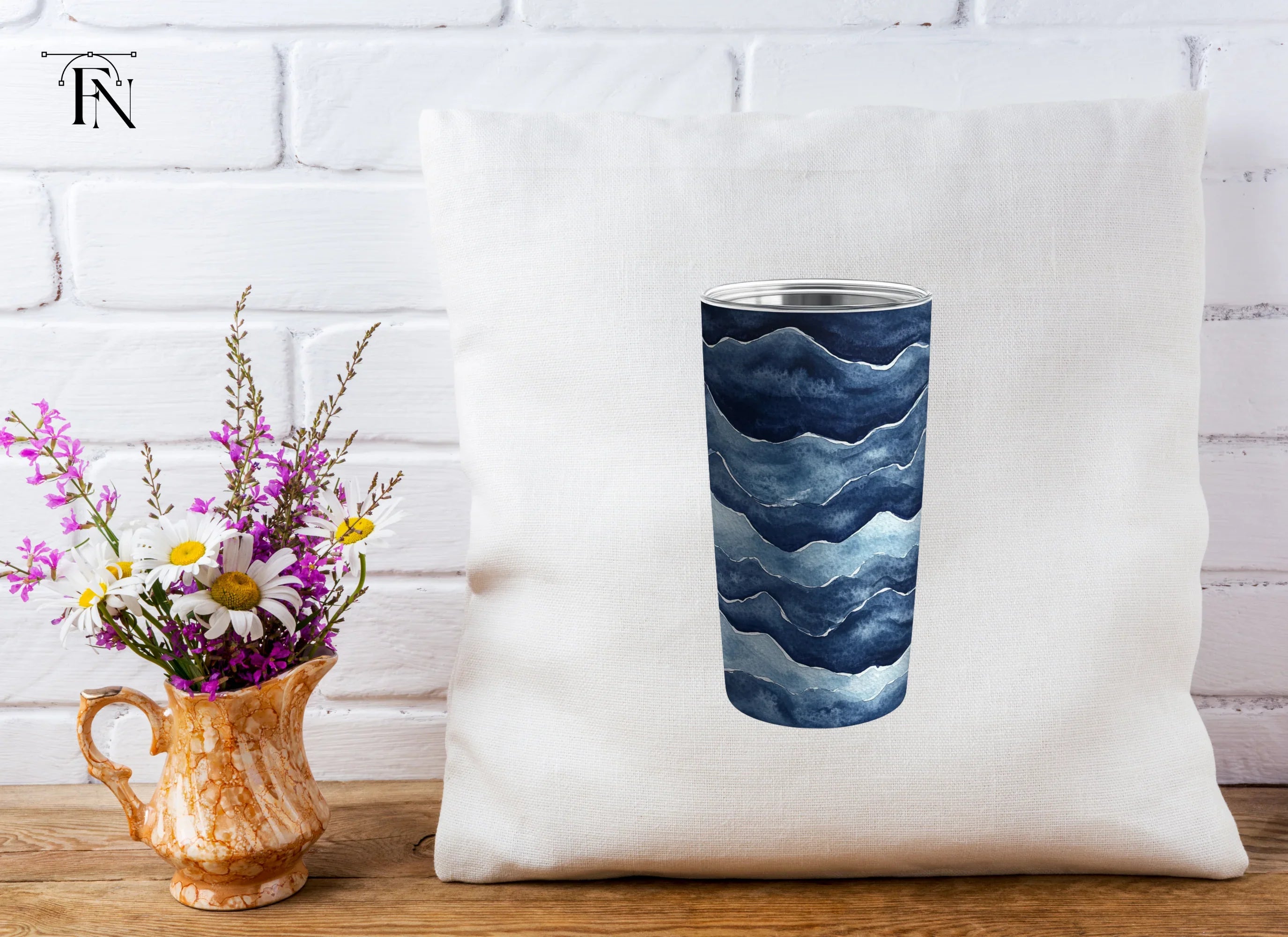 Dark Blue Ocean Waves Tumbler Clipart Bundle
