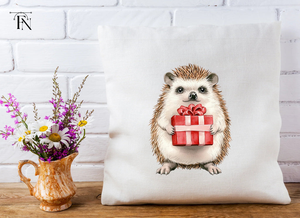 Cute Hedgehogs with Red Gift Boxes Clipart Bundle