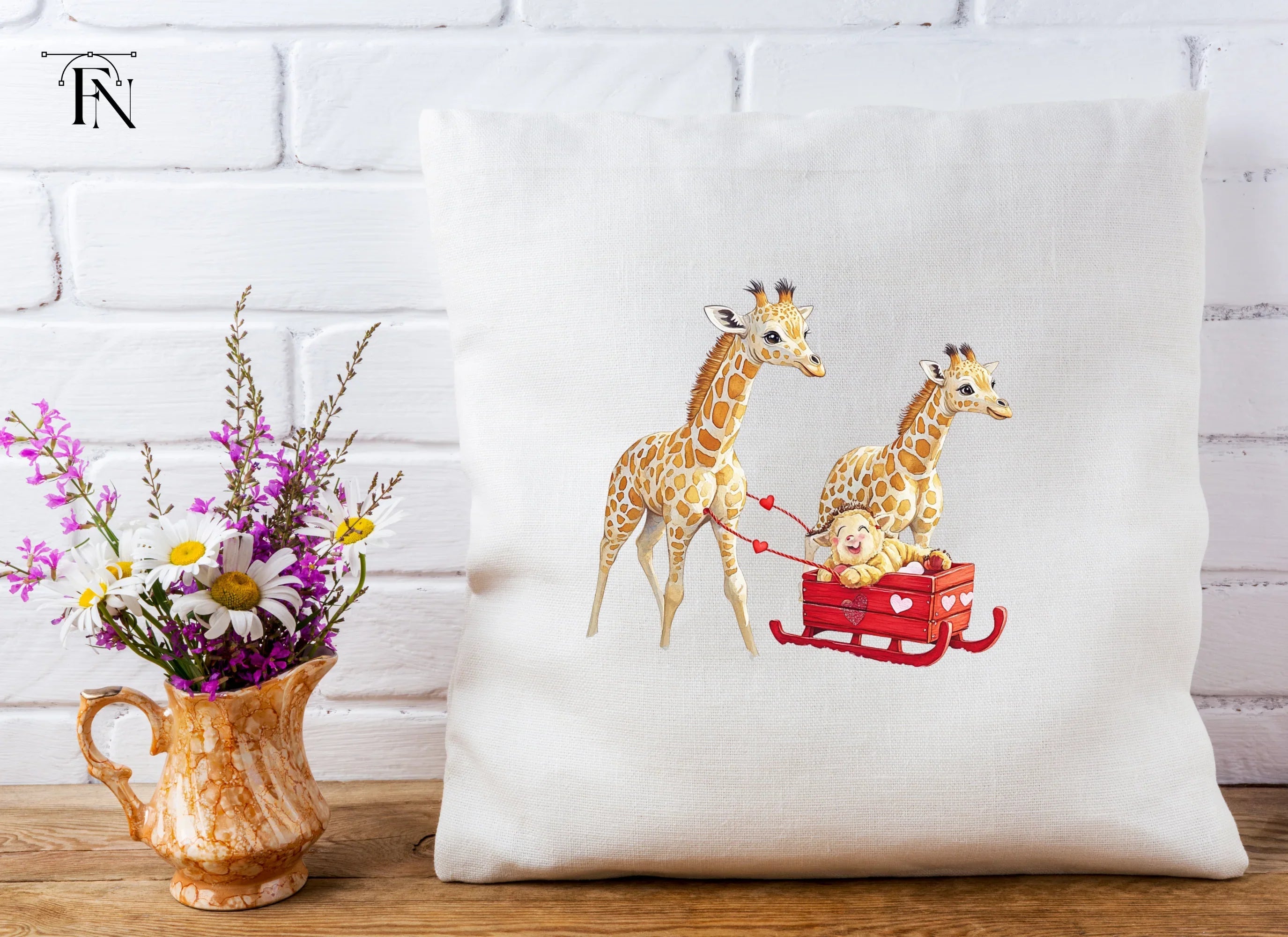 Cute Giraffes with Sleigh Clipart Bundle