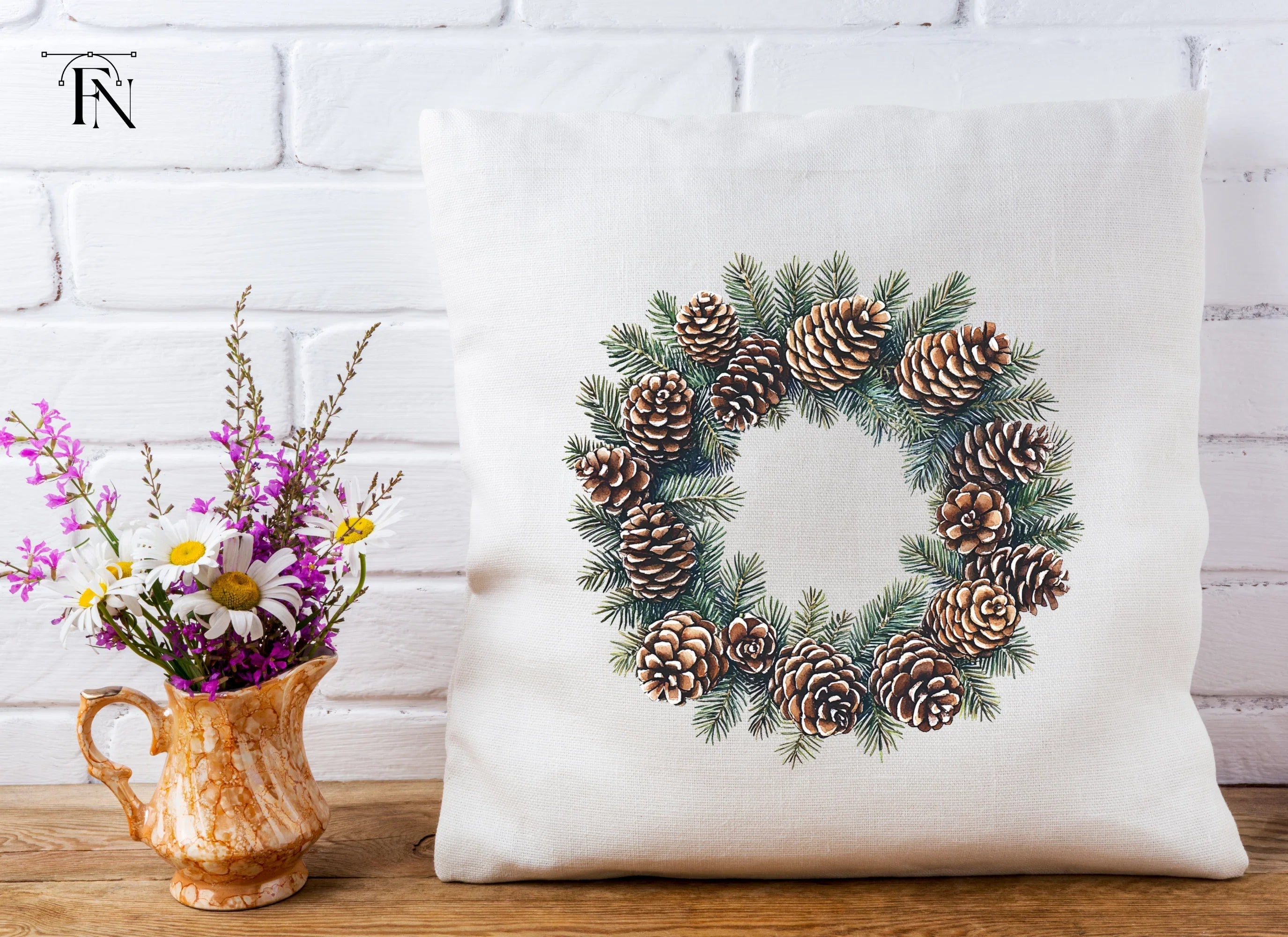 Pinecone Christmas Wreaths Clipart Bundle
