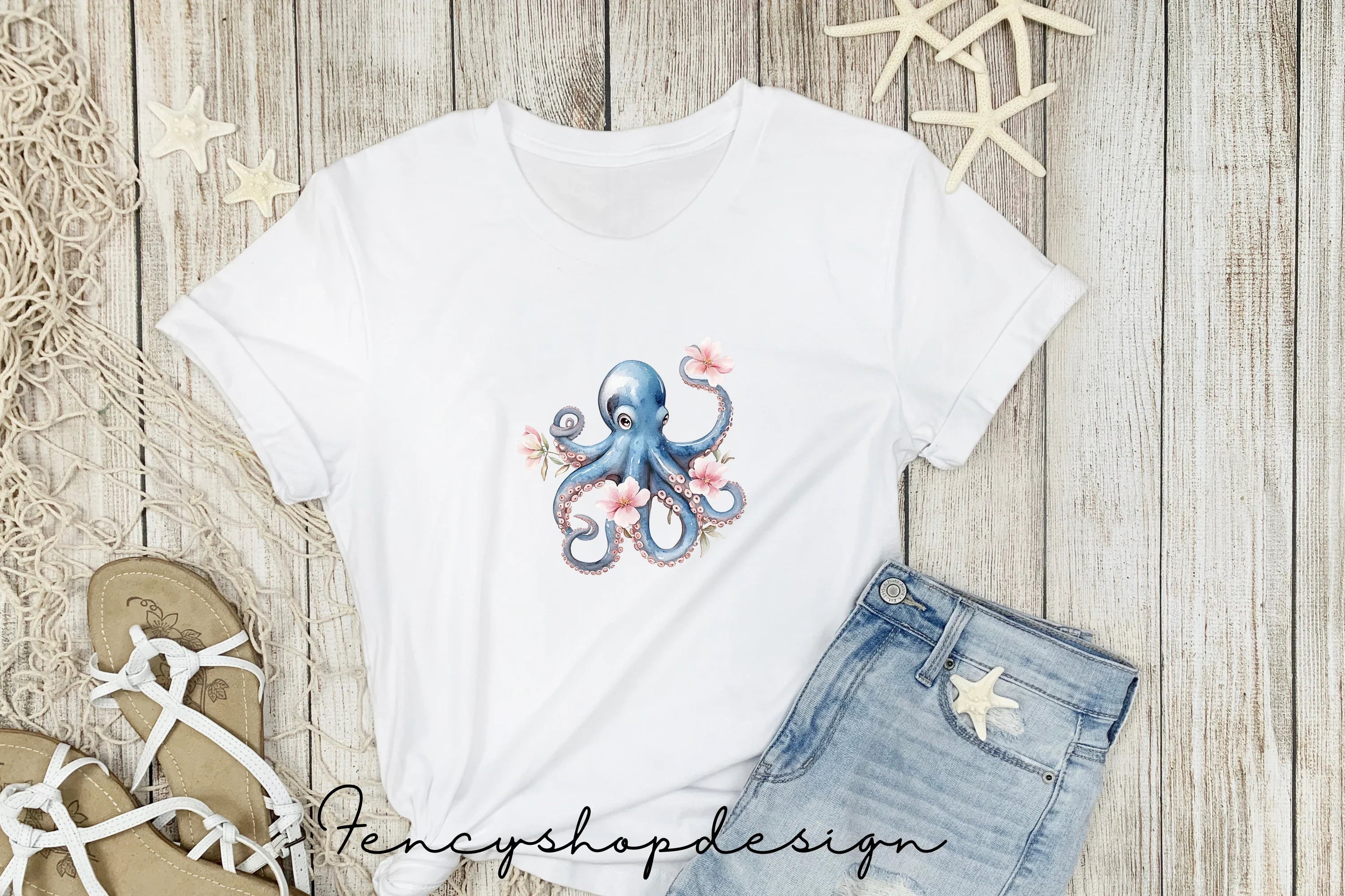 Octopus with Flowers Clipart Bundle