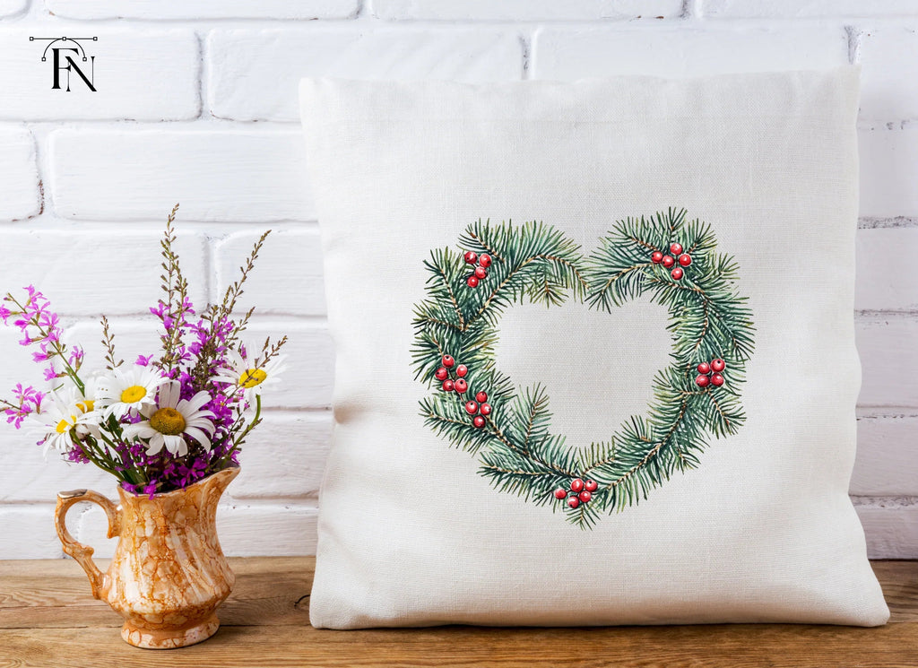 Heart Shaped Pine Wreath with Berries Clipart Bundle