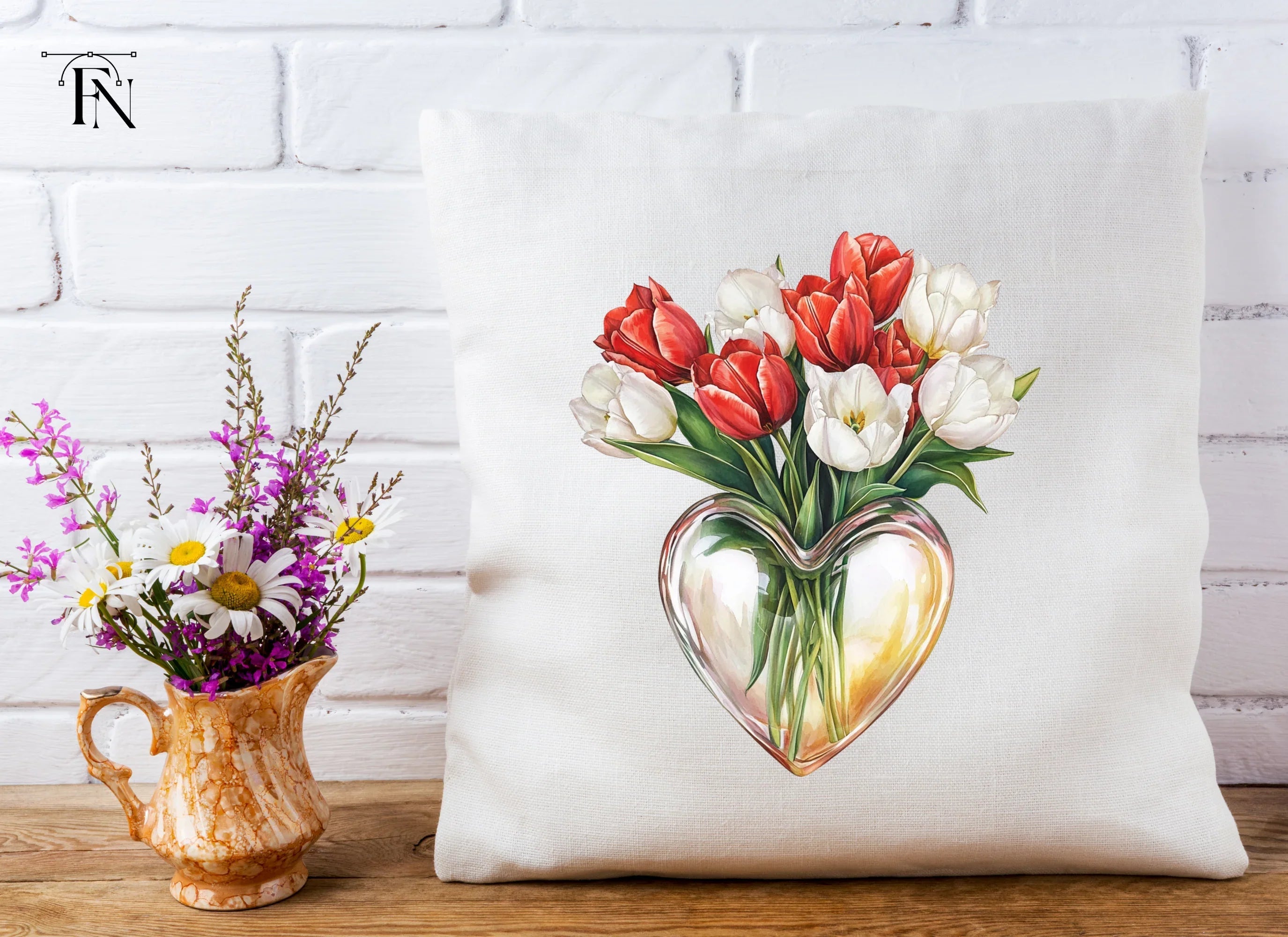 Tulips in Heart Vase Clipart Bundle
