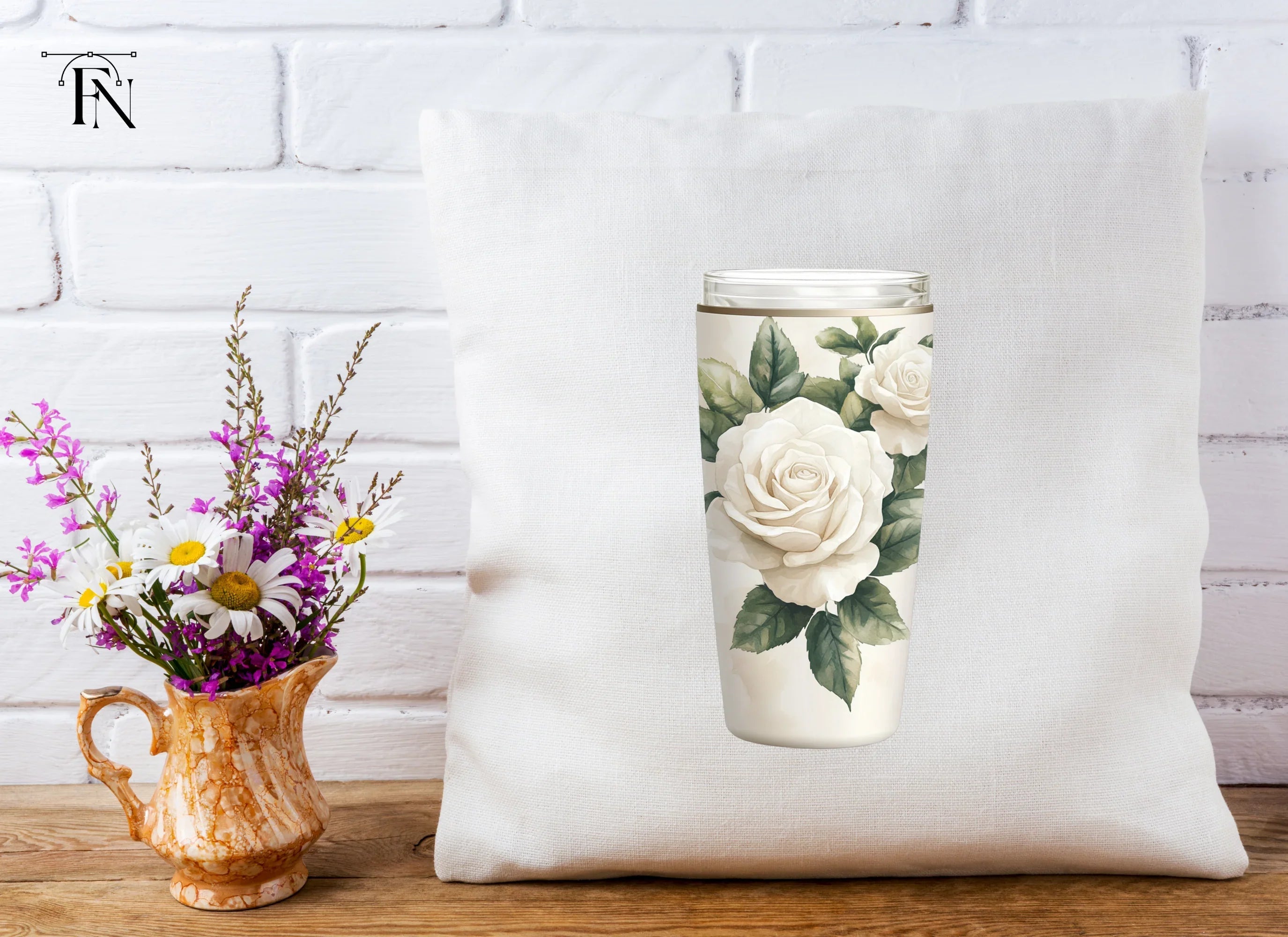 White Rose Tumbler Clipart Bundle