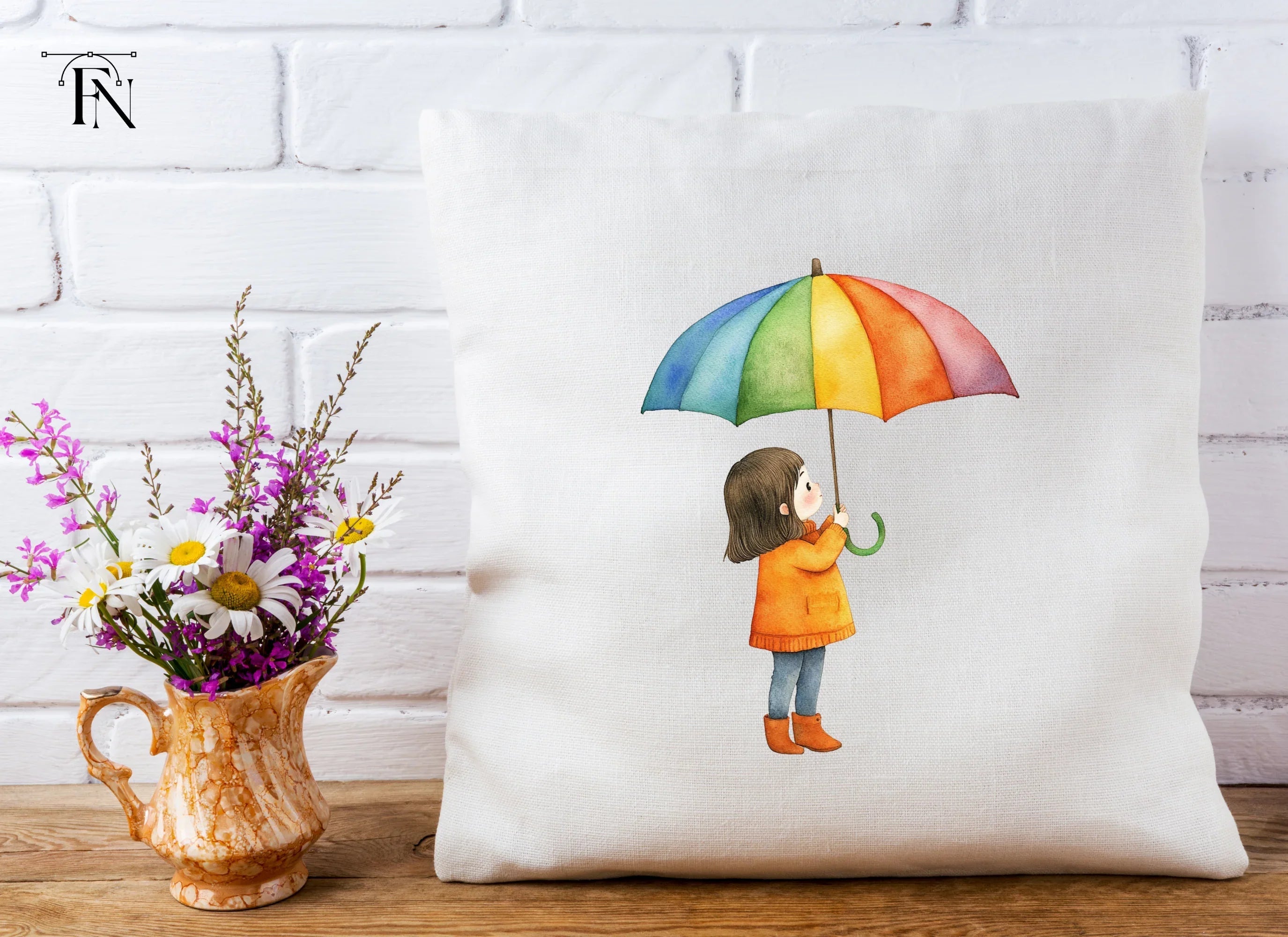 Girl with Rainbow Umbrella Clipart Bundle