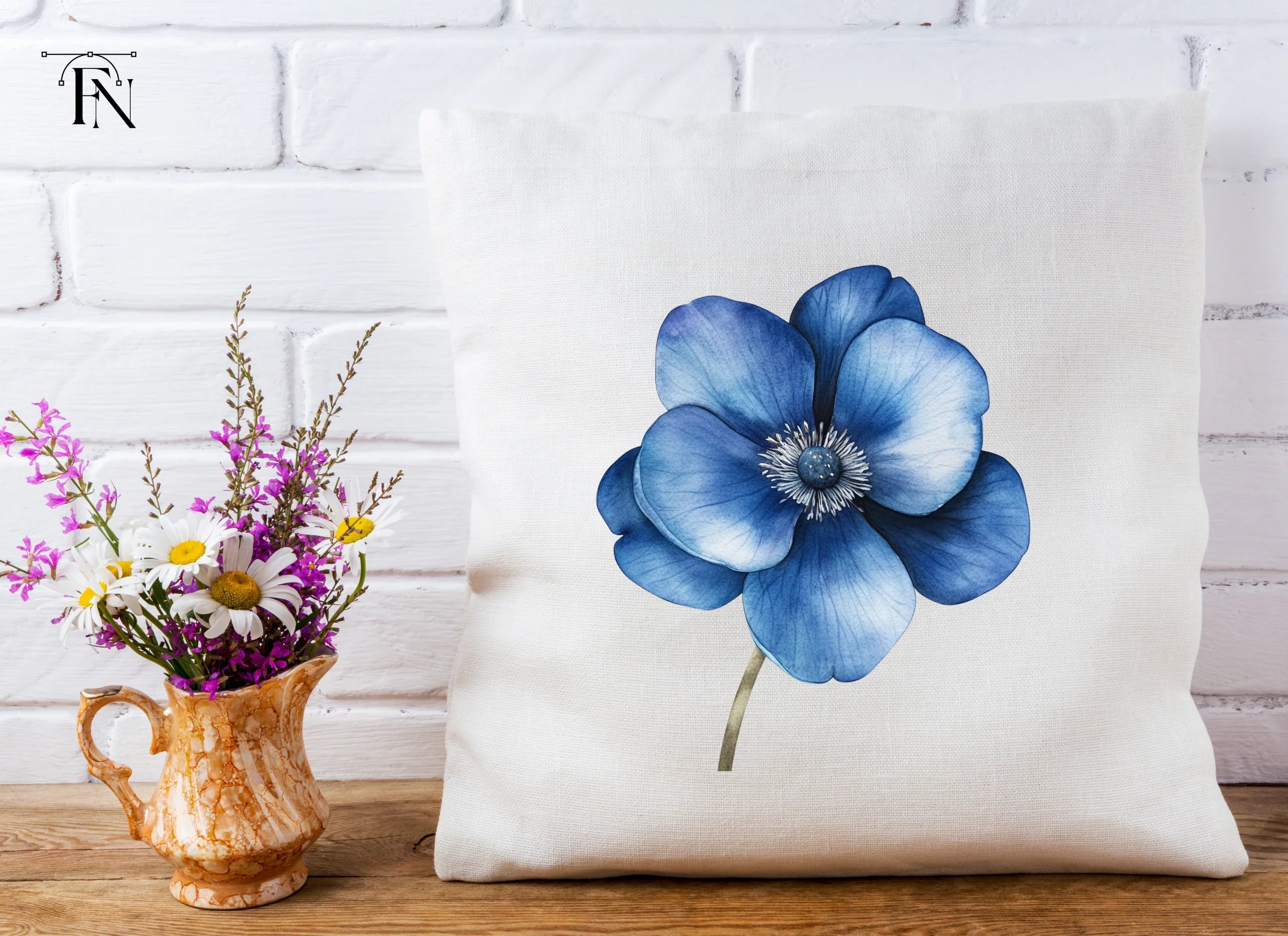 Vibrant Blue Anemone Flower Clipart Bundle