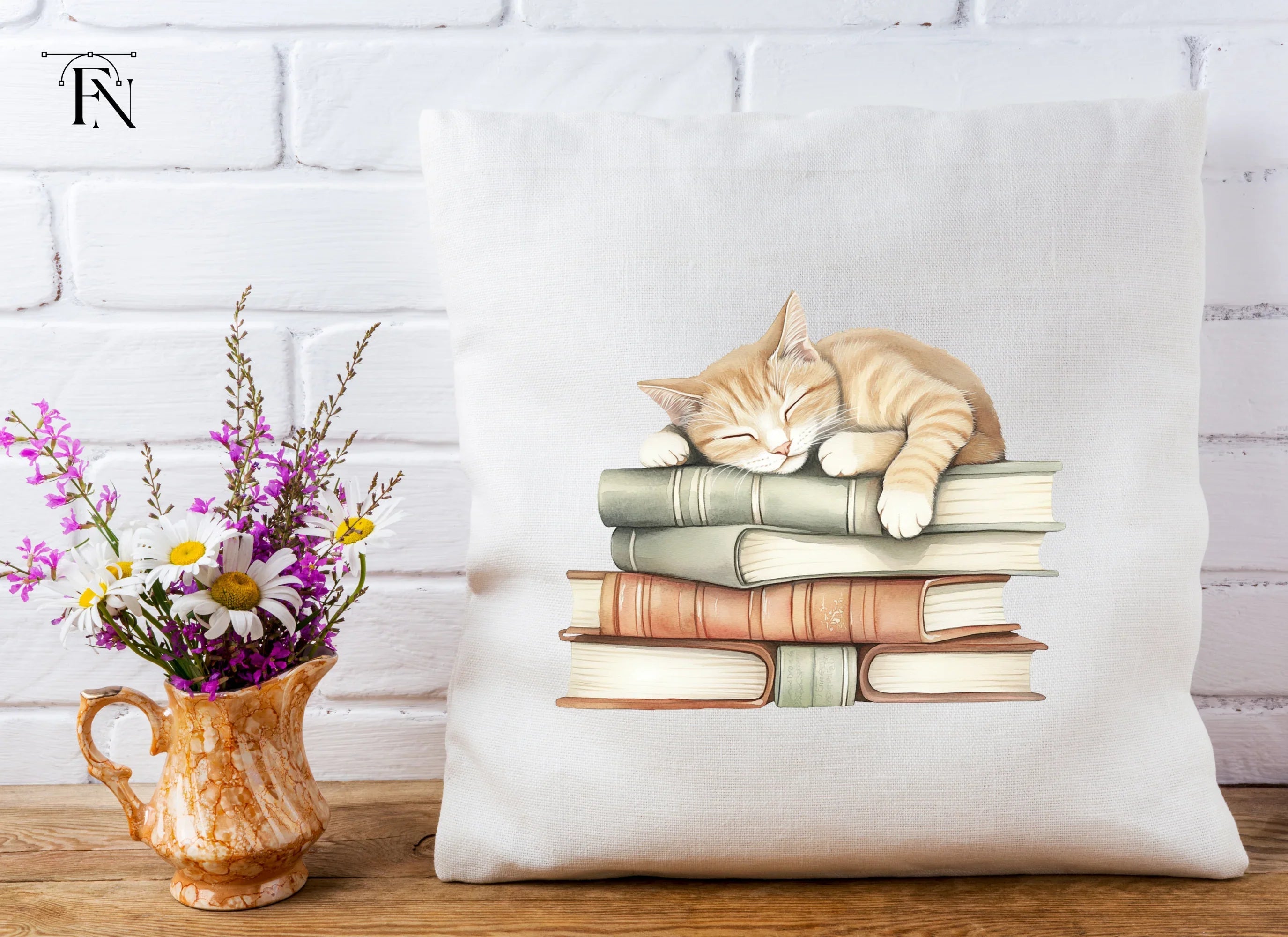 Cute Kittens Napping on Book Stacks Clipart Bundle