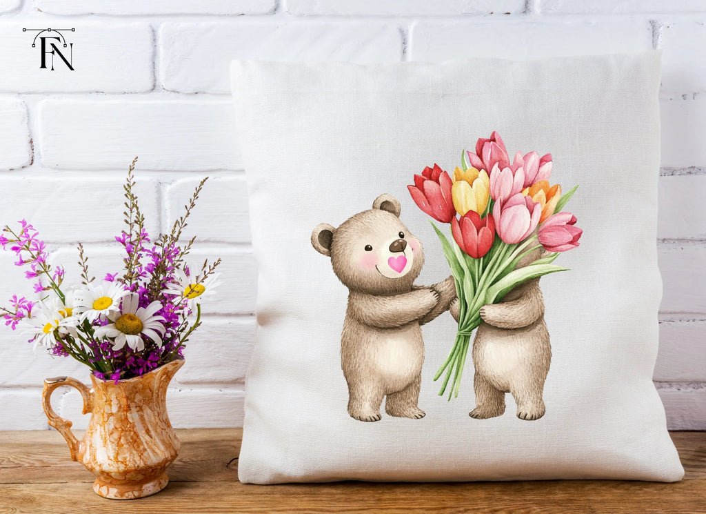 Teddy Bears with Tulip Bouquets Clipart Bundle