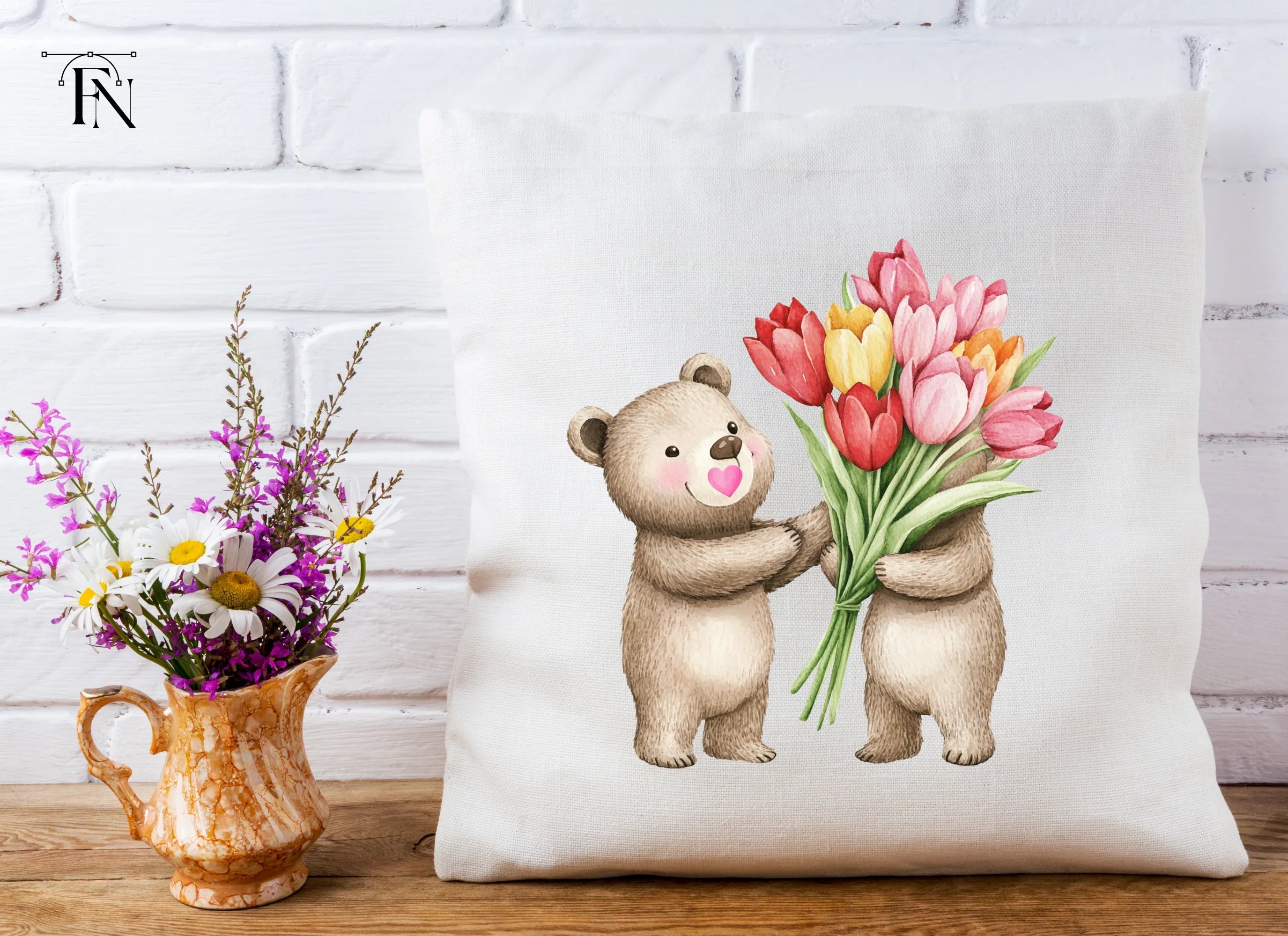 Teddy Bears with Tulip Bouquets Clipart Bundle