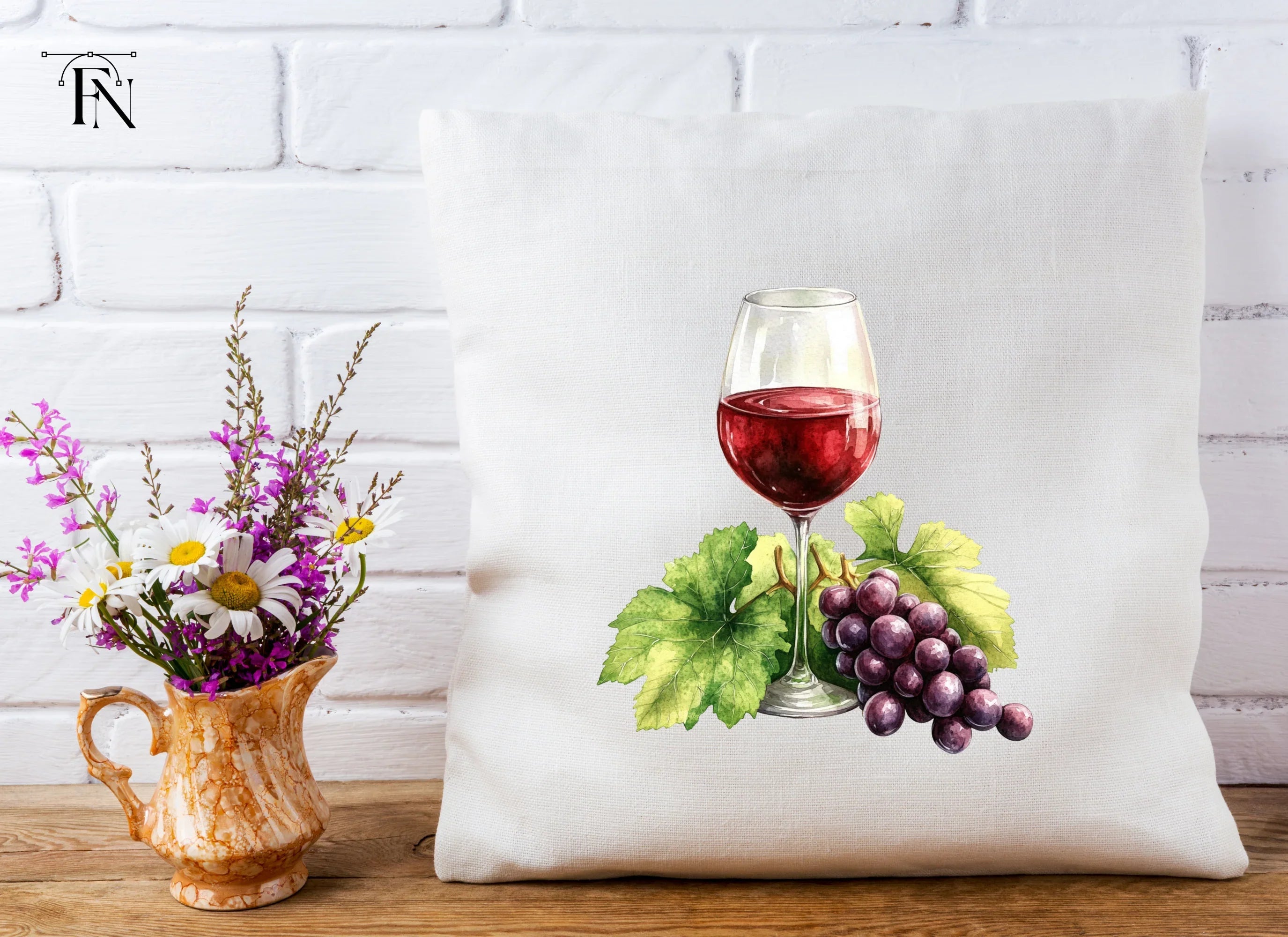 Red Wine Glasses with Grapes Clipart Bundle