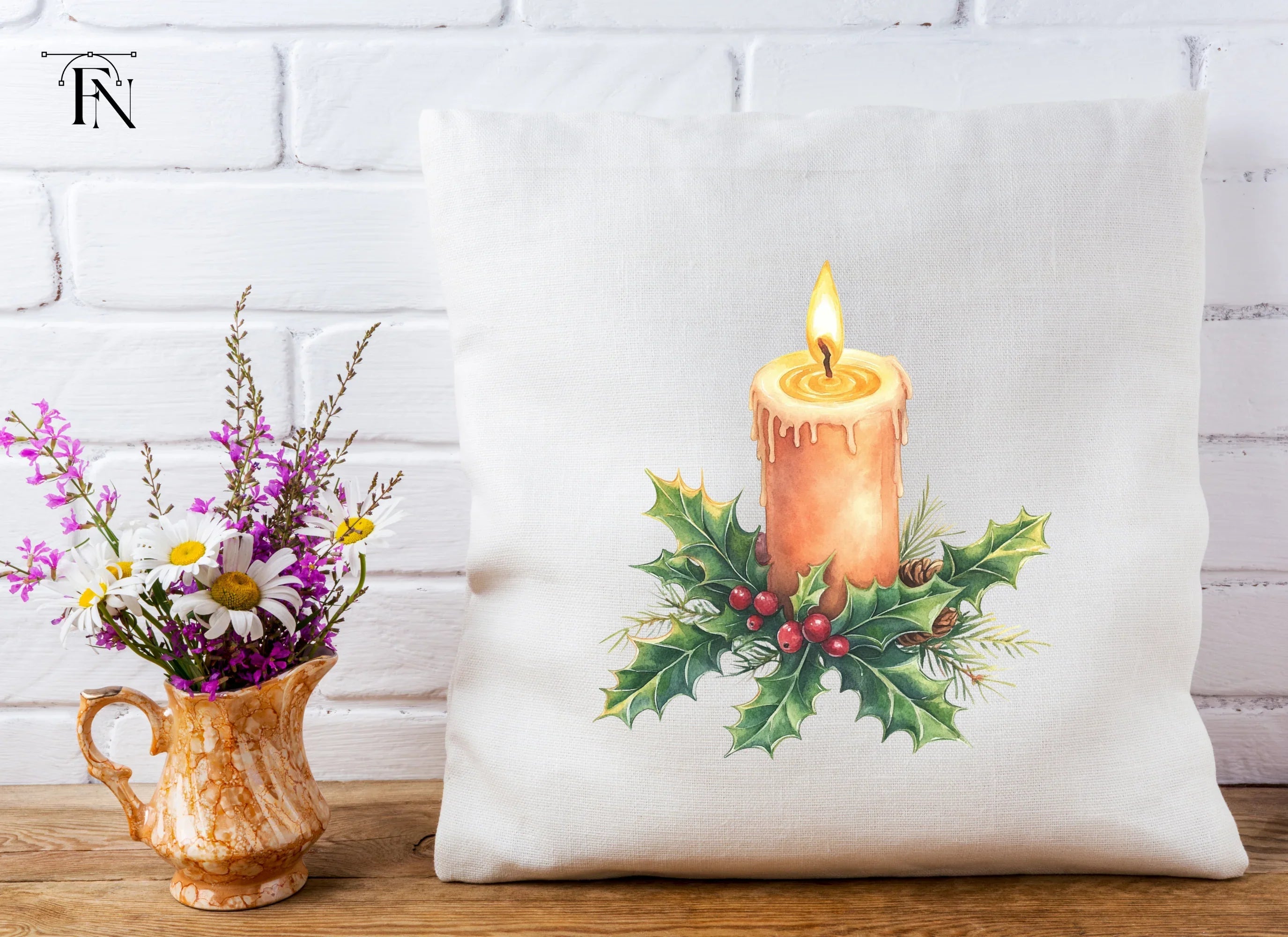 Christmas Candles with Holly Clipart Bundle