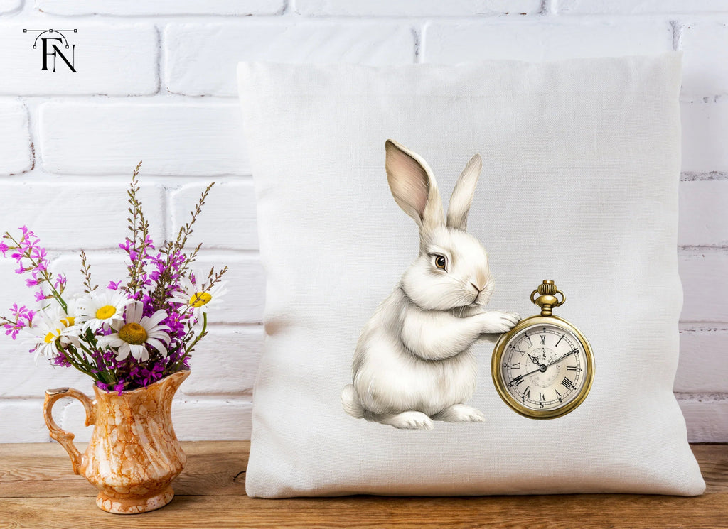 White Rabbit with Pocket Watch Clipart Bundle