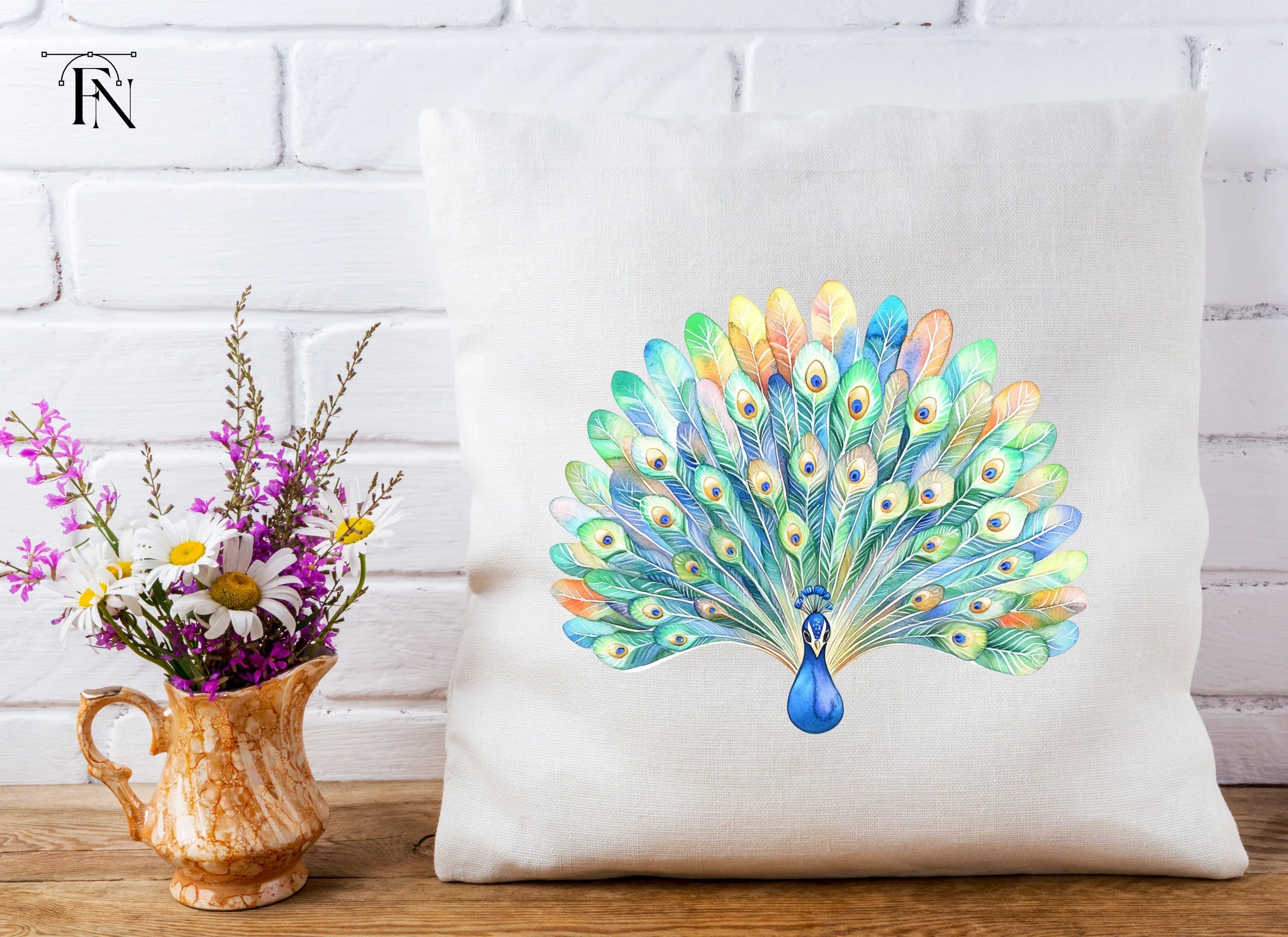 Vibrant Peacock Feather Fan Clipart Bundle