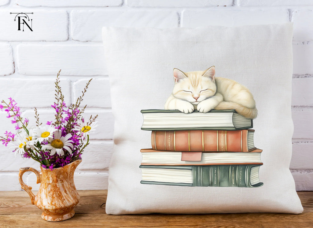 Sleeping Cats on Books Clipart Bundle