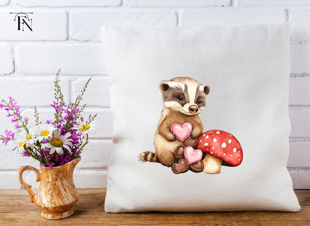 Cute Badger Mushroom Valentine Clipart Bundle