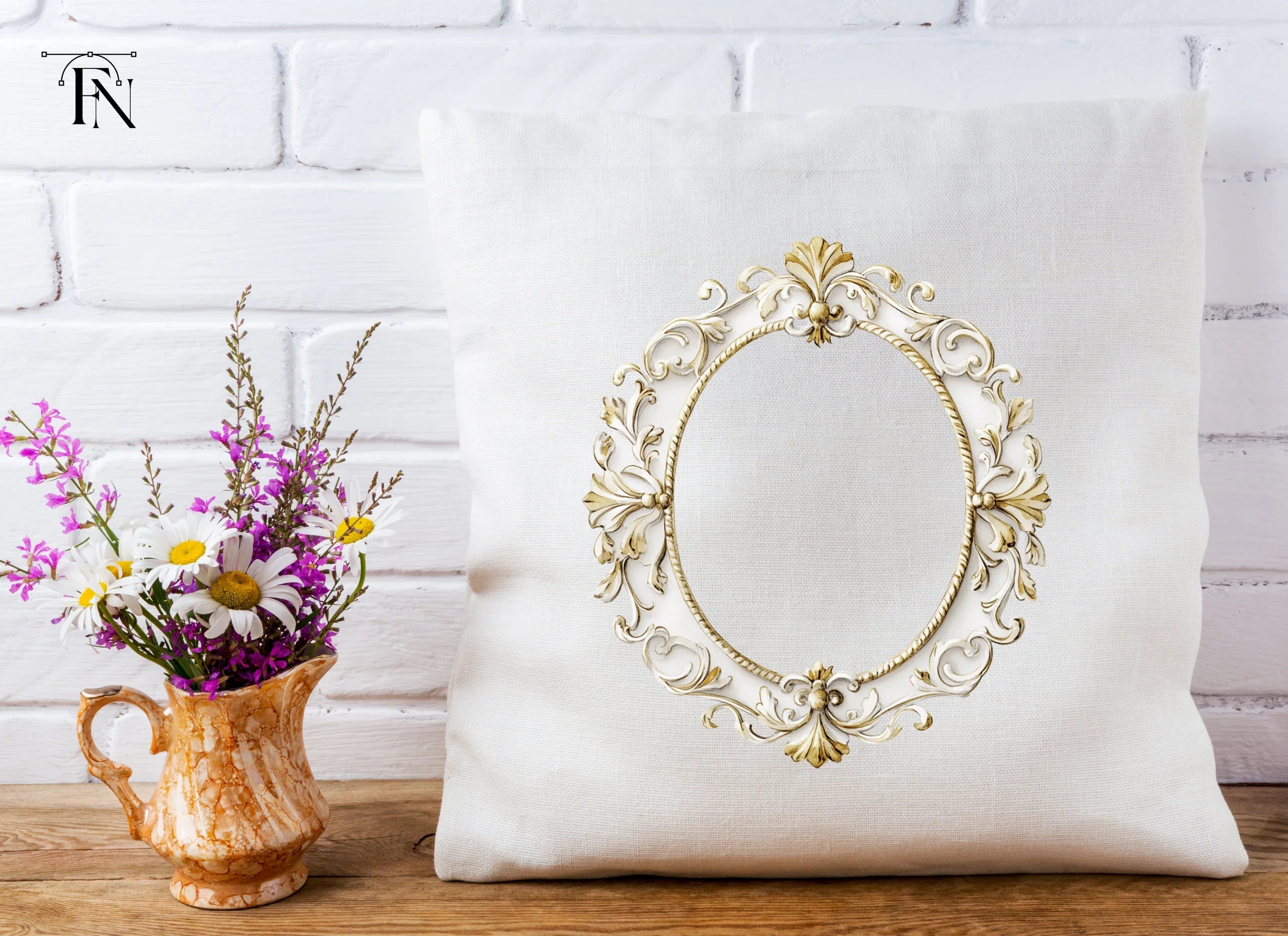 White Gold Ornate Oval Frame Clipart Bundle